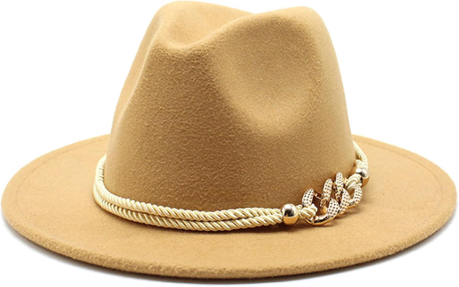 Gossifan Lady Fashion Wide Brim Felt Fedora Panama Hat with Ring Belt