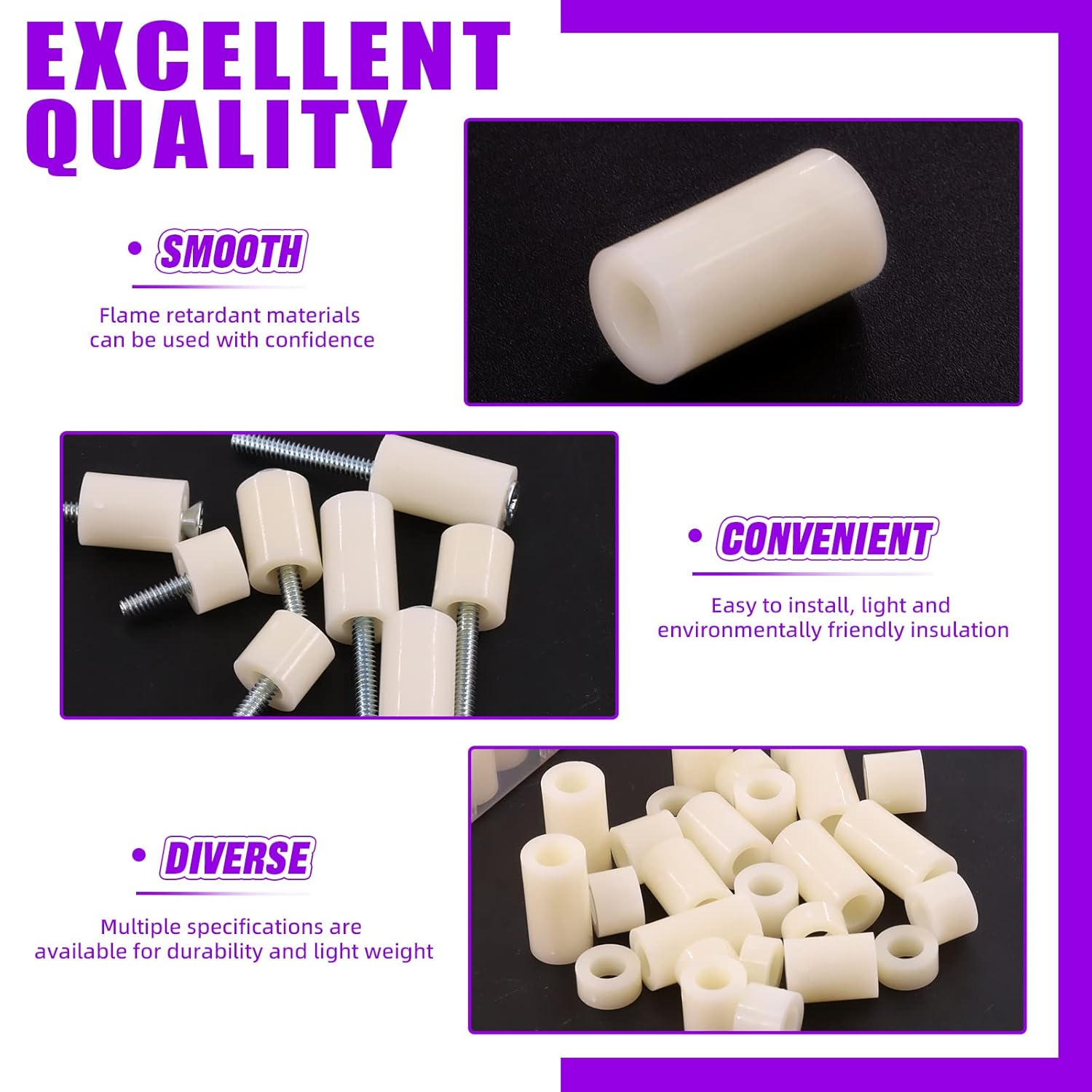 Swpeet 180Pcs Black White Nylon round Spacer Standoff Screw Nut Assortment Kit, Nylon ABS Plastic Standoff ID 4.2Mm OD 7Mm, Length 3Mm 5Mm 6Mm 8Mm 10Mm 12Mm 18Mm 20Mm 25Mm for M4 Screws Prototyping image number 4