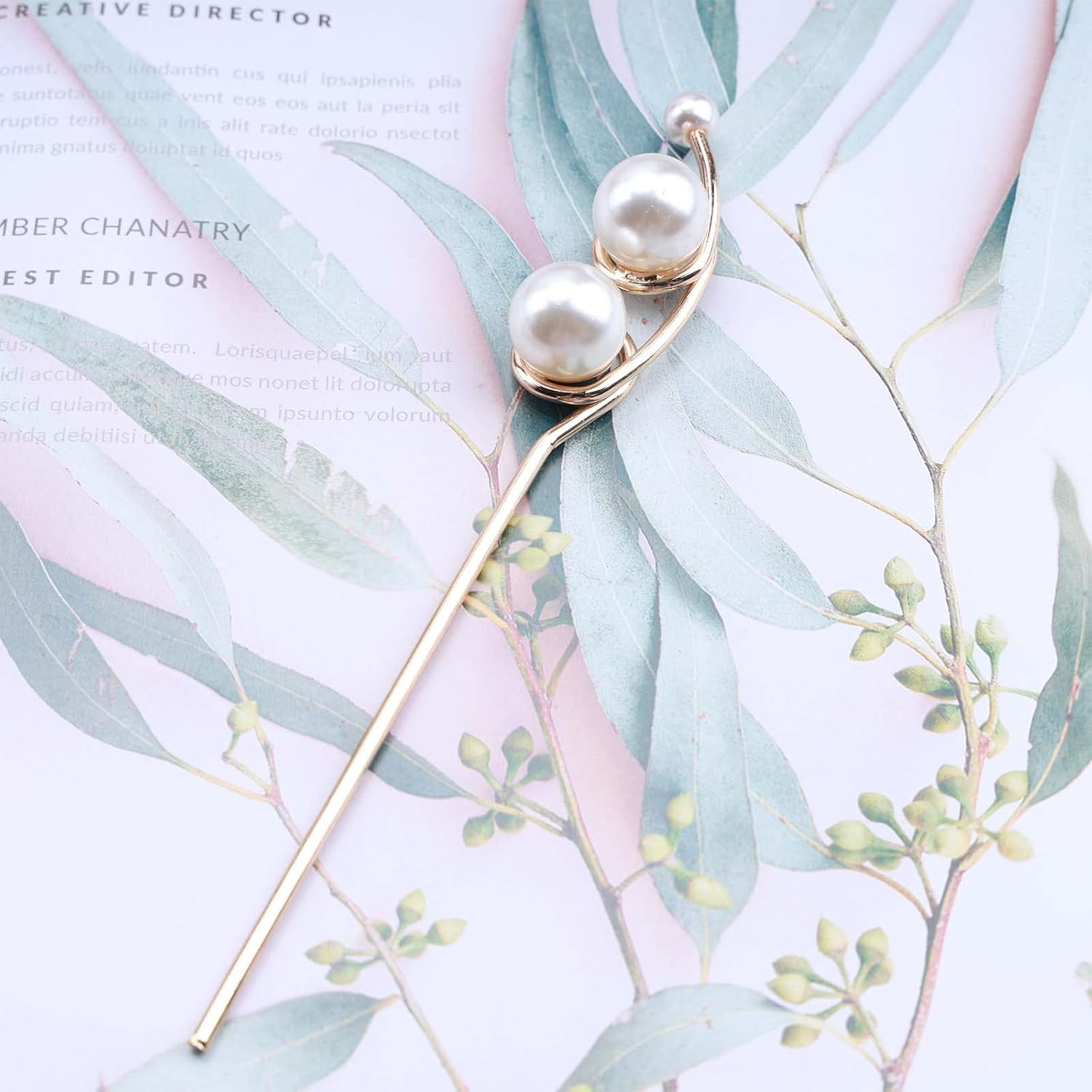 Inateannal Pearl Hair Pins for Styling Vintage Gold Plated Coiling Hair Sticks Imitation Pearl Hair Chopstick Hairpins Hair Accessories for Women Girls (One Large Pearl) image number 5