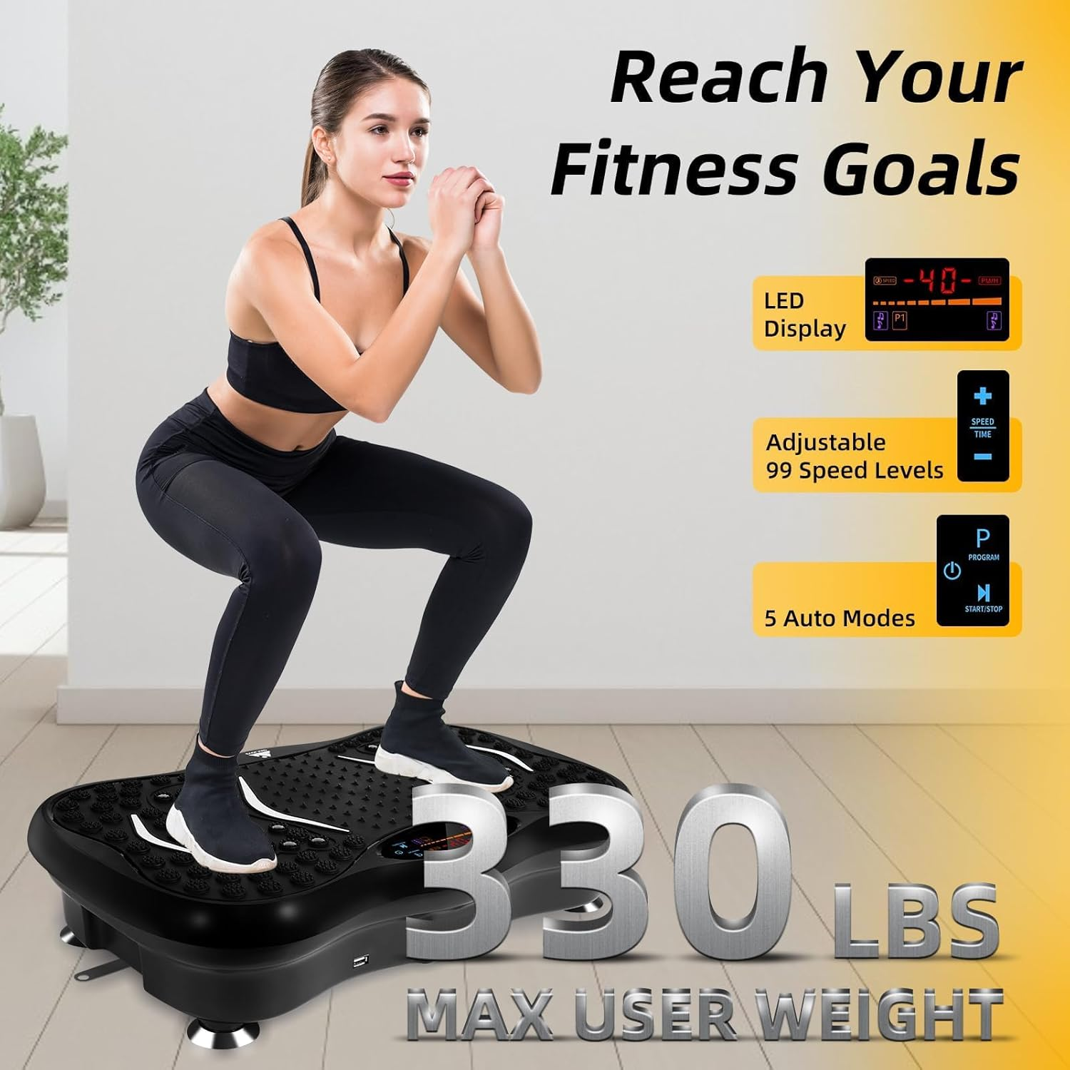 Vibration Plates, Vibration Fitness Exercise Machine for Home Use, with Bluetooth Speaker, 5 Program Modes, 2 Resistance Bands, Vibration Fitness Trainer, 330Lb Max Load image number 6