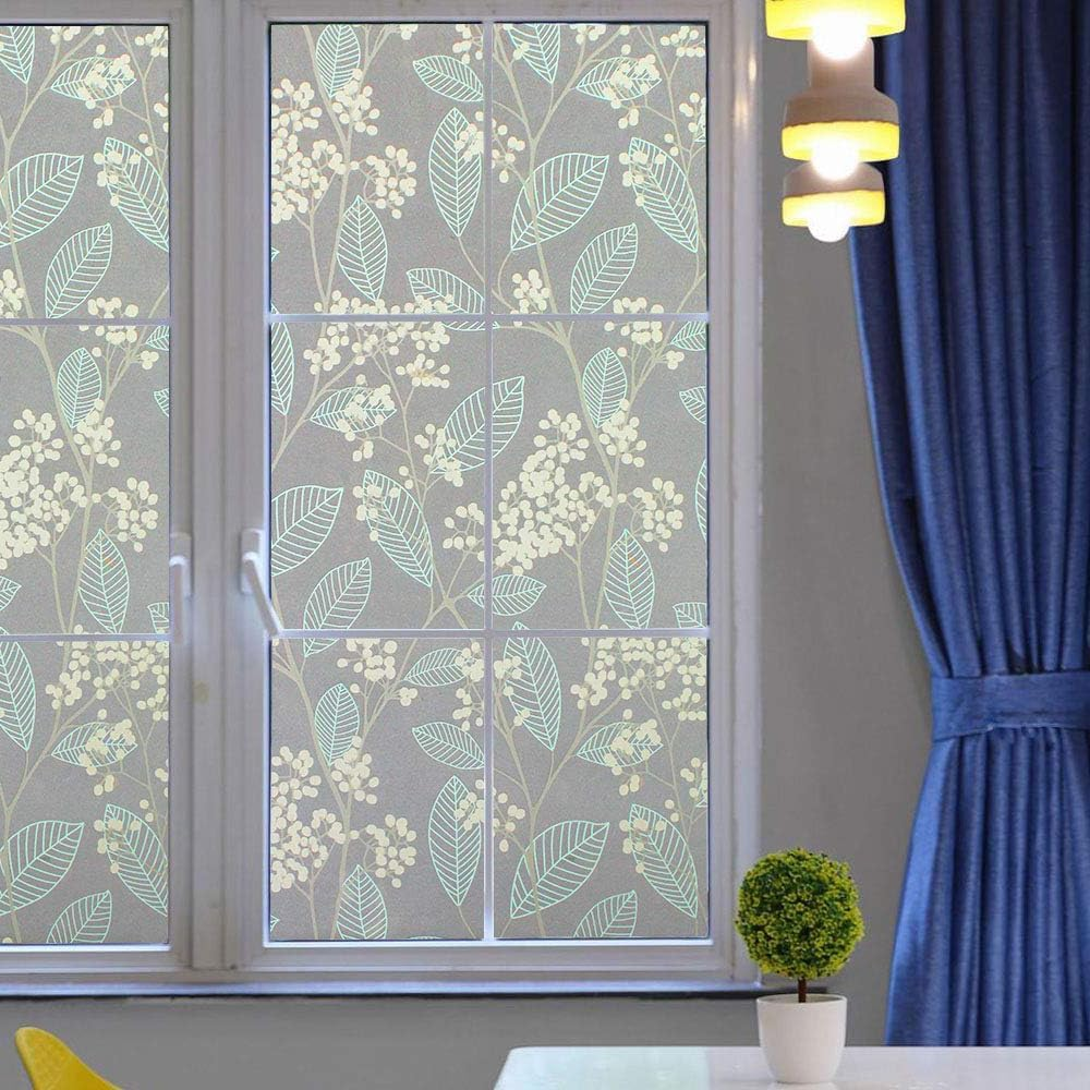 3D Leaf Pattern Privacy Window Film - Decorative Static Cling Glass Film with Anti-Uv Protection for Home, Kitchen, Bedroom - Non-Adhesive, Easy to Install - Size: 60 X 150 Cm