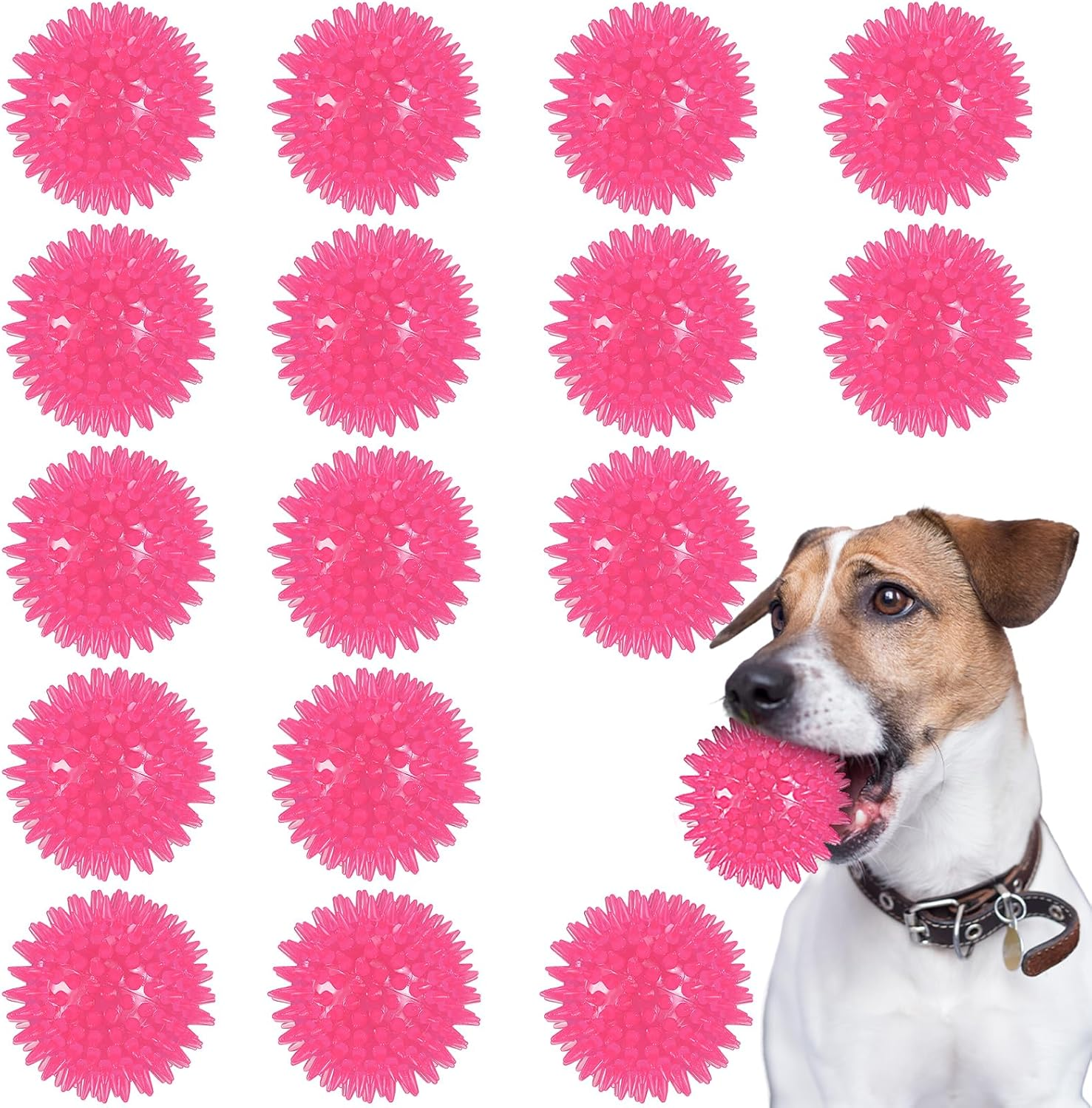 Syhood 16 Pack Squeaky Balls for Dogs 2.5'' Dog Spiky Ball for Aggressive Chewers Spike Puppy Toys for Teething TPR Rubber Balls for Small Medium Dogs Pet Puppy Fetch Chew Toys (Pink)