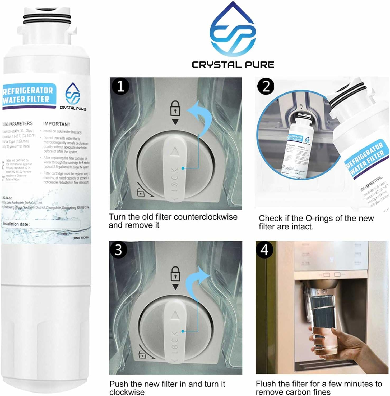 3X Fridge Filter for Samsung DA29-00020B DA29-00020A SRF801GDLS SRF731GDLS DA29-00020B DA-97-08006A AQP-FF27A HAF-CIN/EXP, 46-9101 SRF653CDLS SRF679SWLS SRF719DLS SRF677CDBLS DA97-08043ABC SRF665CDBLS SRF717CDBLS image number 2