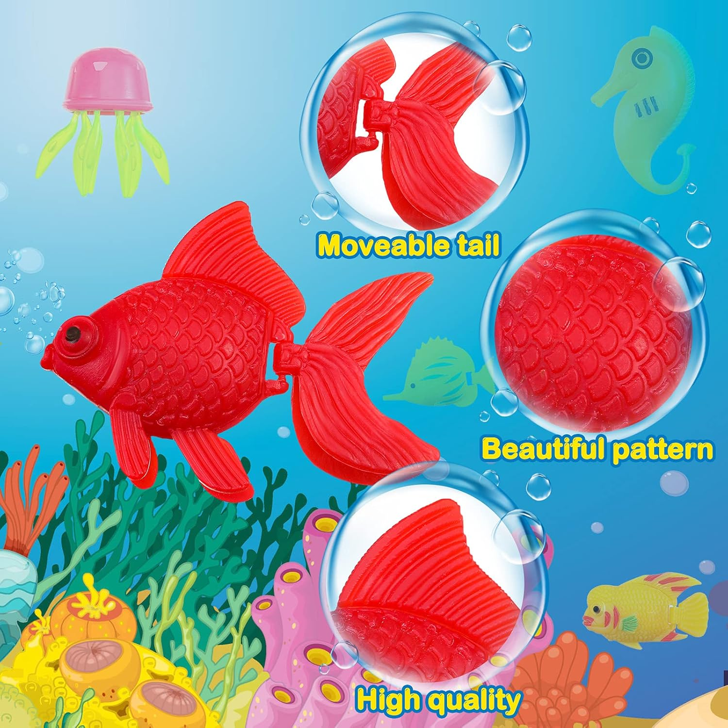 Weewooday 20 Pieces Artificial Moving Fishes Plastic Floating Fishes Lifelike Fish Ornament Aquarium Decorations for Fish Tank (Jellyfish and Seahorses) image number 6