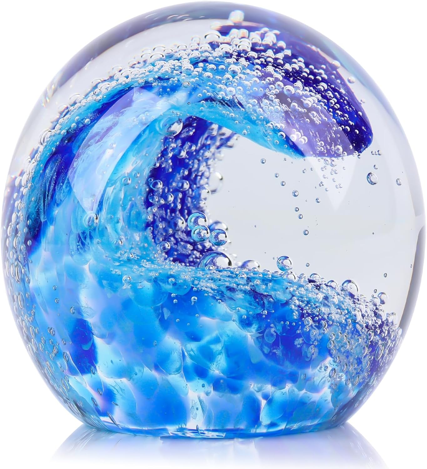 Hand Blown Glass Ocean Waves Glass Ball Beach Office Decor, Blue Glass Paperweight Ideal Beach Decorations for Home, Suitability Seaside Villa Aquarium Ocean Lover'S Gift