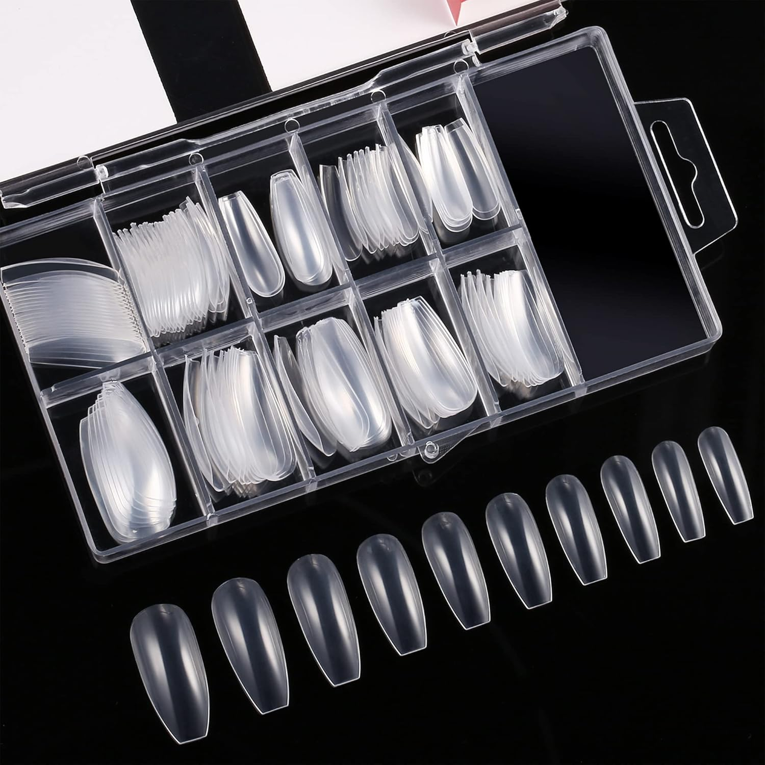 120 Pieces Acrylic Nail Tips Fake Coffin Nail Full Cover Ballerina Shape Nails 10 Sizes Women Artificial False Nail in Clear Box (Clear)