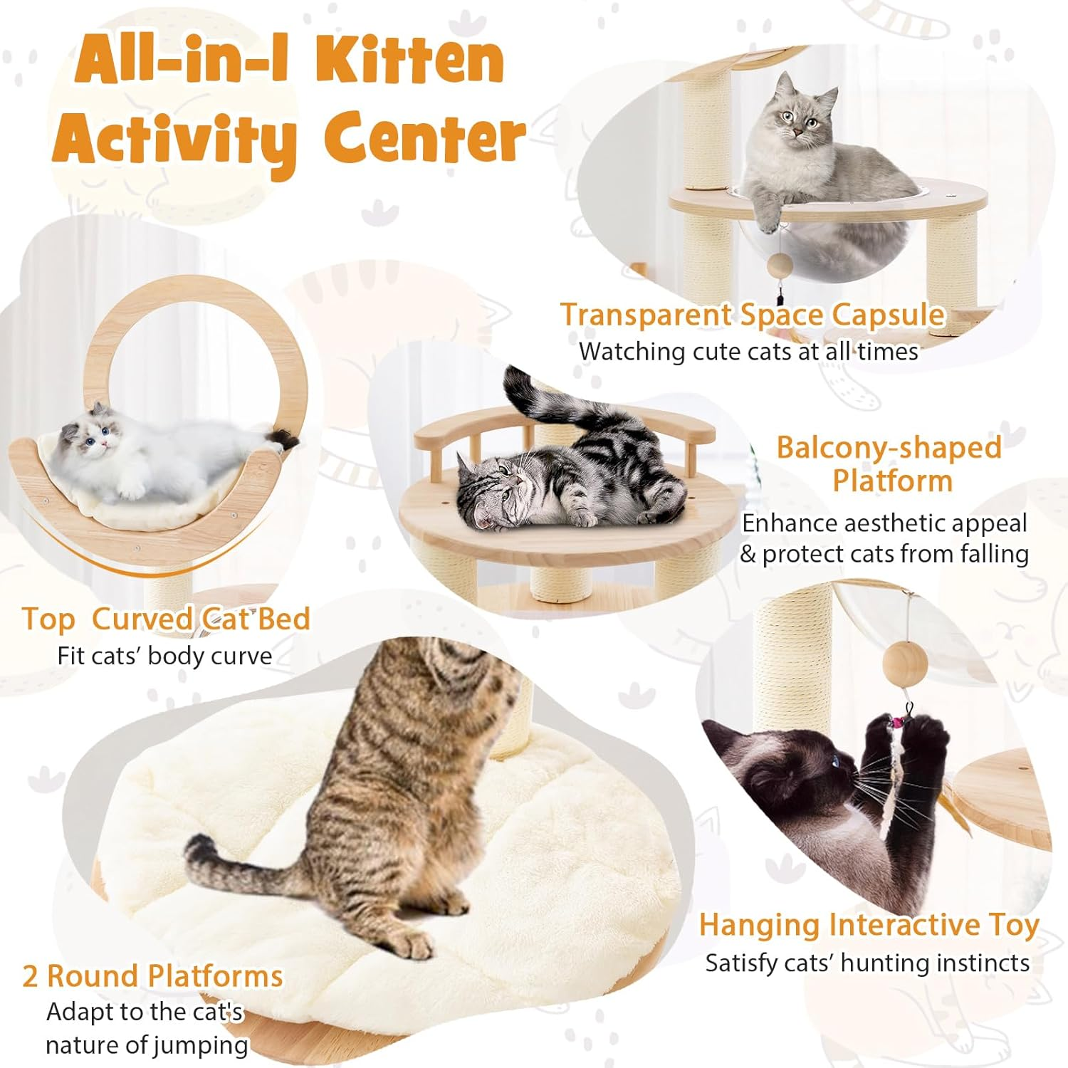 Costway Building Block Cat Tree, 4-In-1 Large Wooden Cat Tower with Space Capsule Nest, Sisal Scratching Posts, Padded Platform, Hanging Toy, Multi-Level Kitty Activity Center for Indoor Cats image number 1