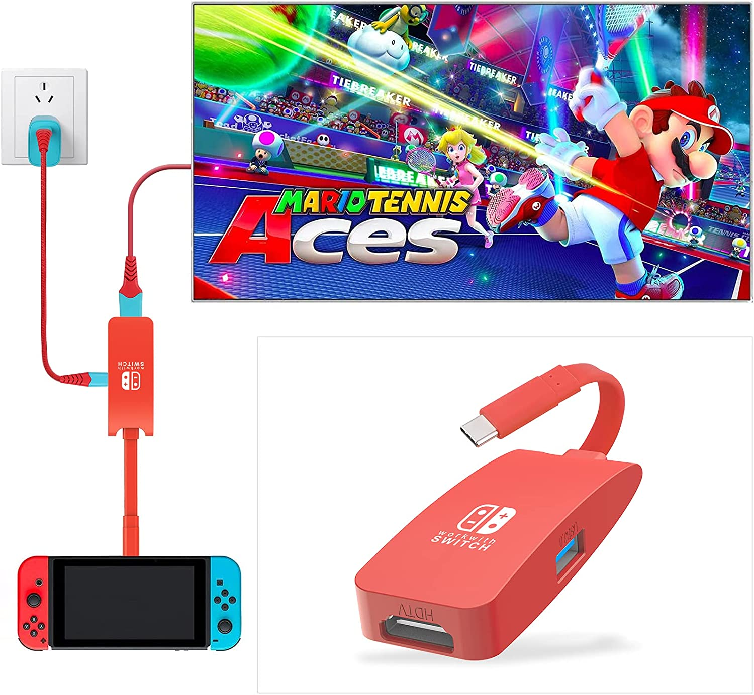 GOPALA Switch Dock, 4K@60Hz HDMI Switch Docking Station Portable TV Dock for Nintendo Switch Charging Dok, Type C to HDMI TV Adapter for Nintendo Switch Macbook Pro Air Sam-Sung Dex-Red image number 5