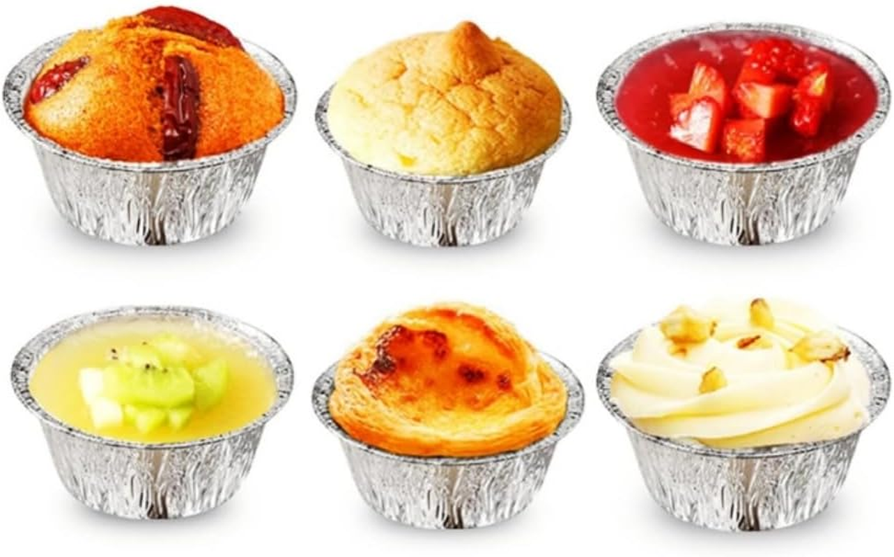 Fabselection Aluminium Foil Baking Trays - 100Pcs round Disposable Tart Molds - Small Aluminum Cups for Pudding Cupcake Muffin Foil Cups Nonstick Mini Tart Pie Tin Pan Liner Ideal for Creme image number 2