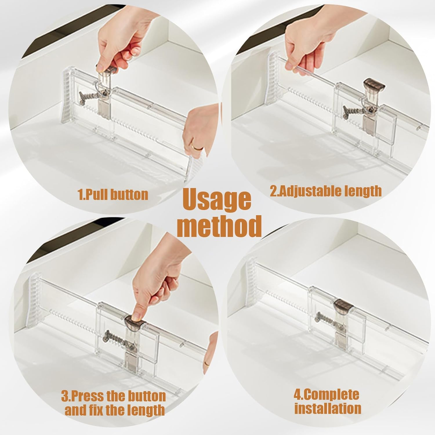 Drawer Dividers,5 Pack Adjustable 4" High Expandable from 14"-21" Clear Drawer Organizer,Drawers Separators with Foam Ends for Clothes, Kitchen Utensils, Bedroom, Bookcase image number 2