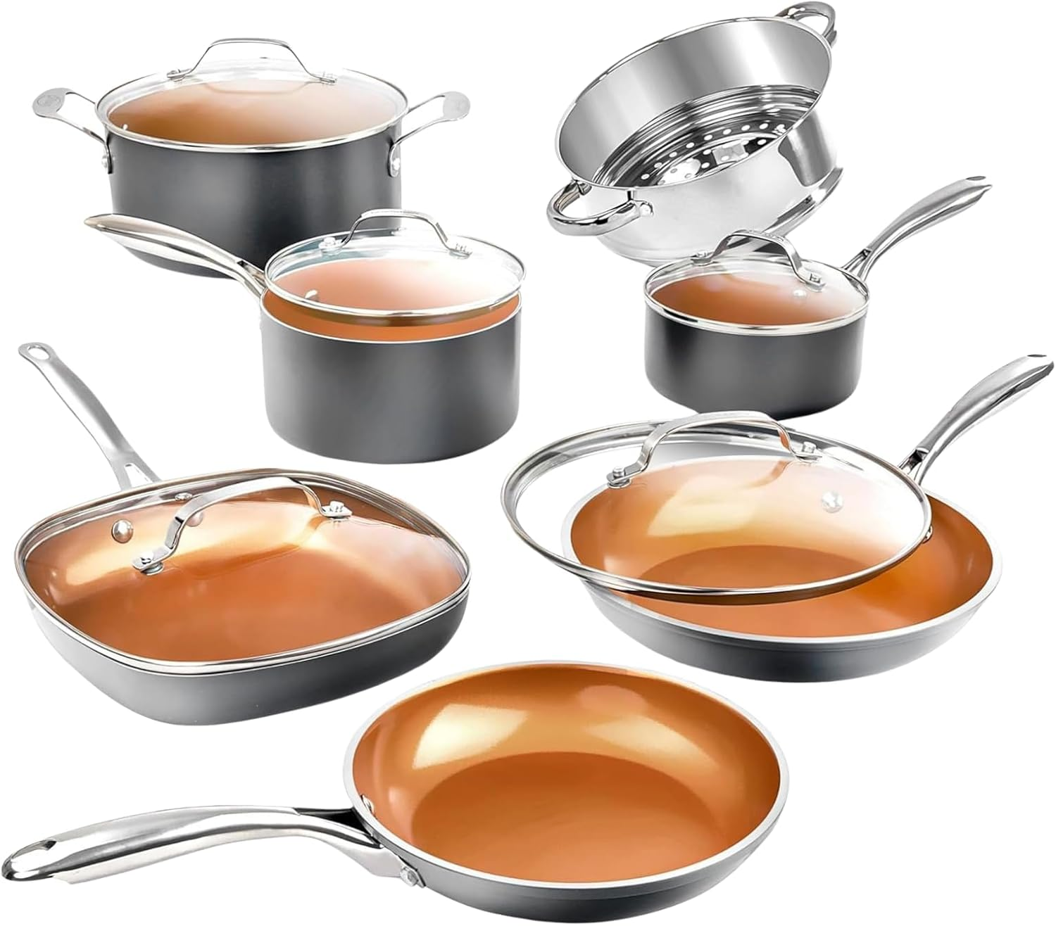 Gotham Steel Pots and Pans Set 12 Piece Cookware Set with Ultra Nonstick Ceramic Coating by Chef Daniel Green, 100% PFOA Free, Stay Cool Handles, Metal Utensil & Dishwasher Safe - 2020 Edition