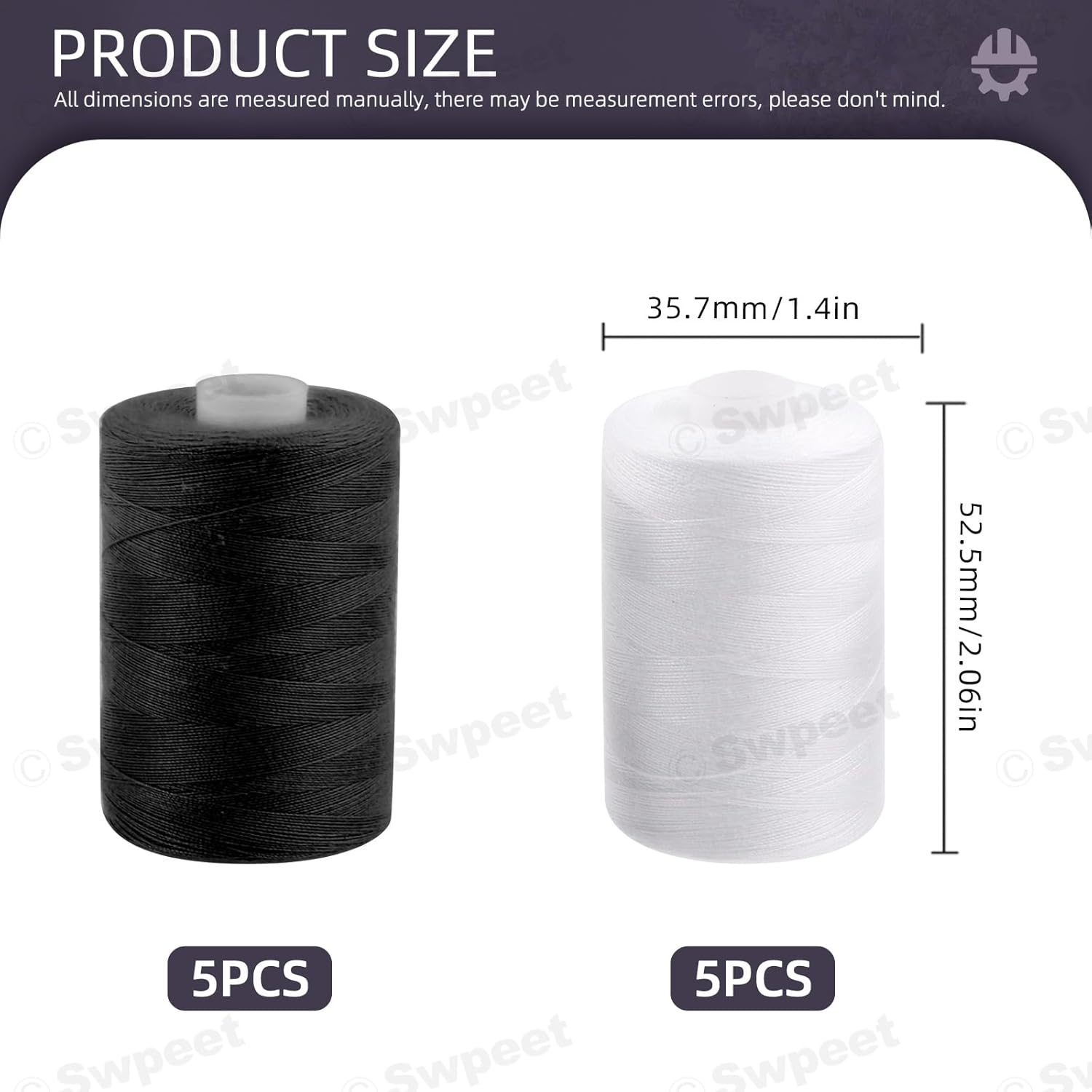 Swpeet 10Pcs 1000 Yards Black White 2 Colors All Purpose Threads with Sewing Needles Kit, Handy Polyester Sewing Threads Embroidery Thread, Hand Sewing Needle Threaders Set for Crafters Lovers - 24 Colors Styles image number 4