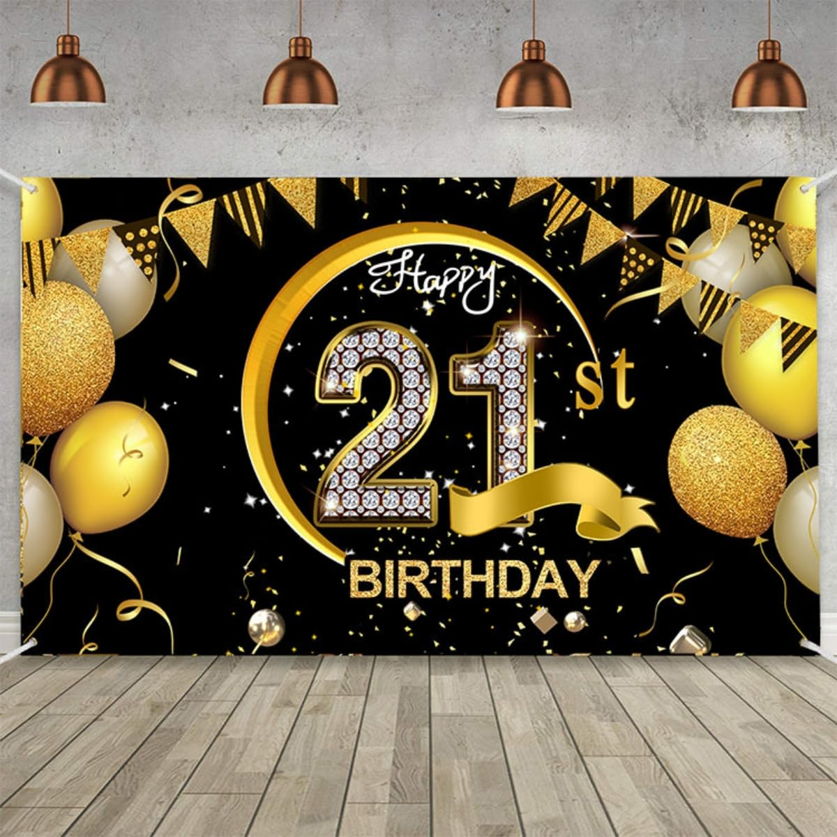 Costume Bay Black Gold Happy Birthday Backdrop Banner 180 * 110 Cm Large Background Cloth Photo Party Large Decoration Sign for Birthday Party (Black - 80Th, ONE)