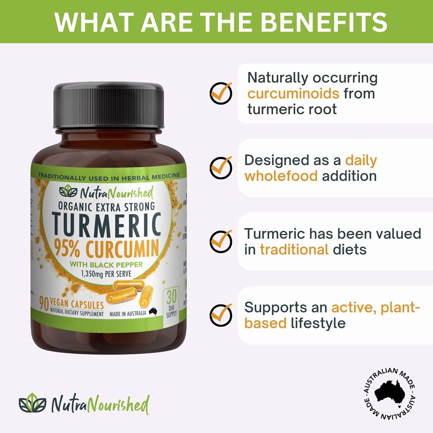 Curcumin Tablets 95% Pure | Organic Turmeric Extract Buffered with Black Pepper | 1,350Mg per Serving | Vegan Capsules | Made in Australia (Gold Coast) | 90 Tablets image number 4