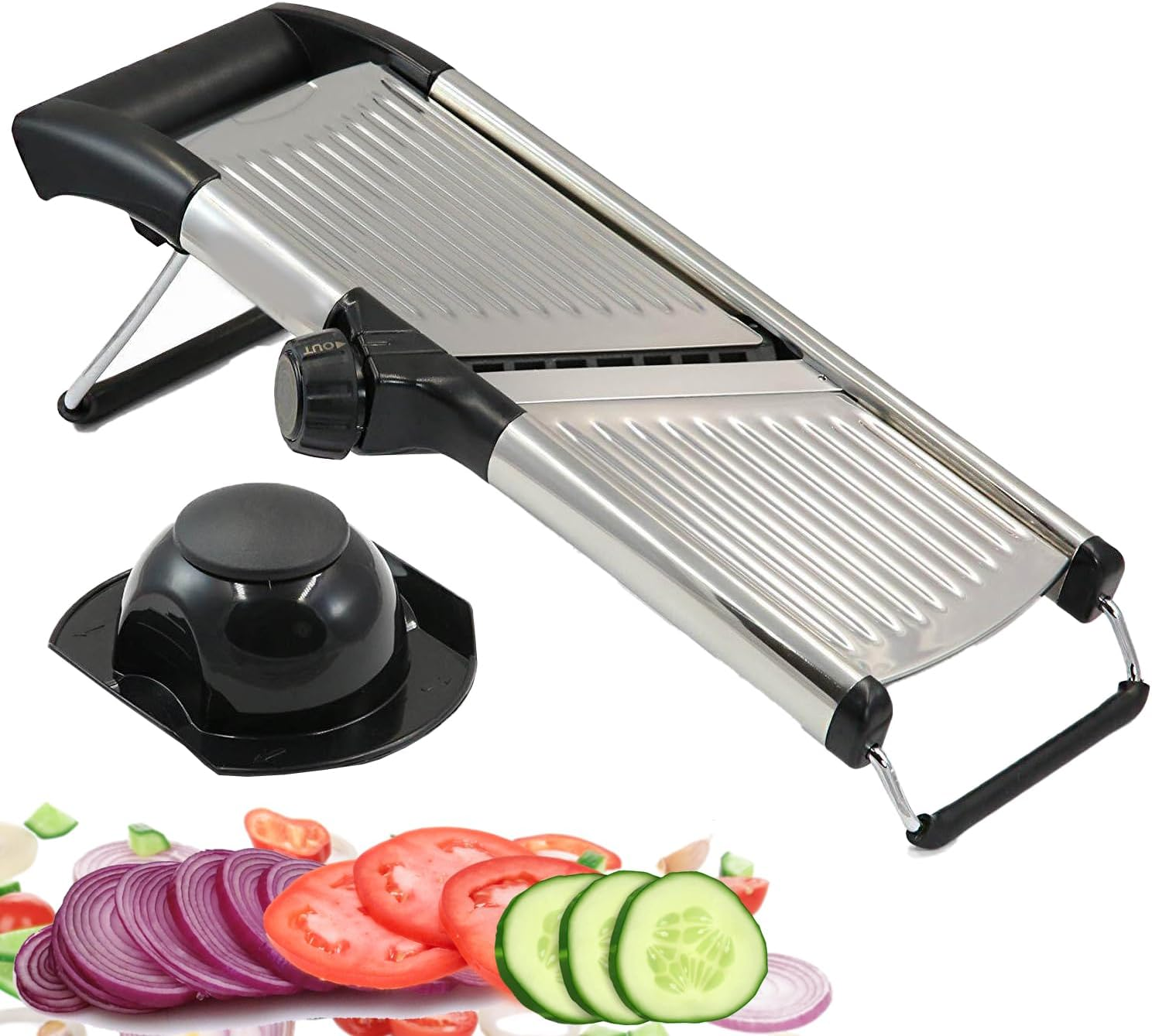 Chef Power High-Quality Mandoline Food Slicer with Stainless Steel Blade - Adjustable Vegetable Slicer - Mandoline Food Cutter with Hand Guard - Vegetable Slicers for Kitchen (Silver/Black) image number 2