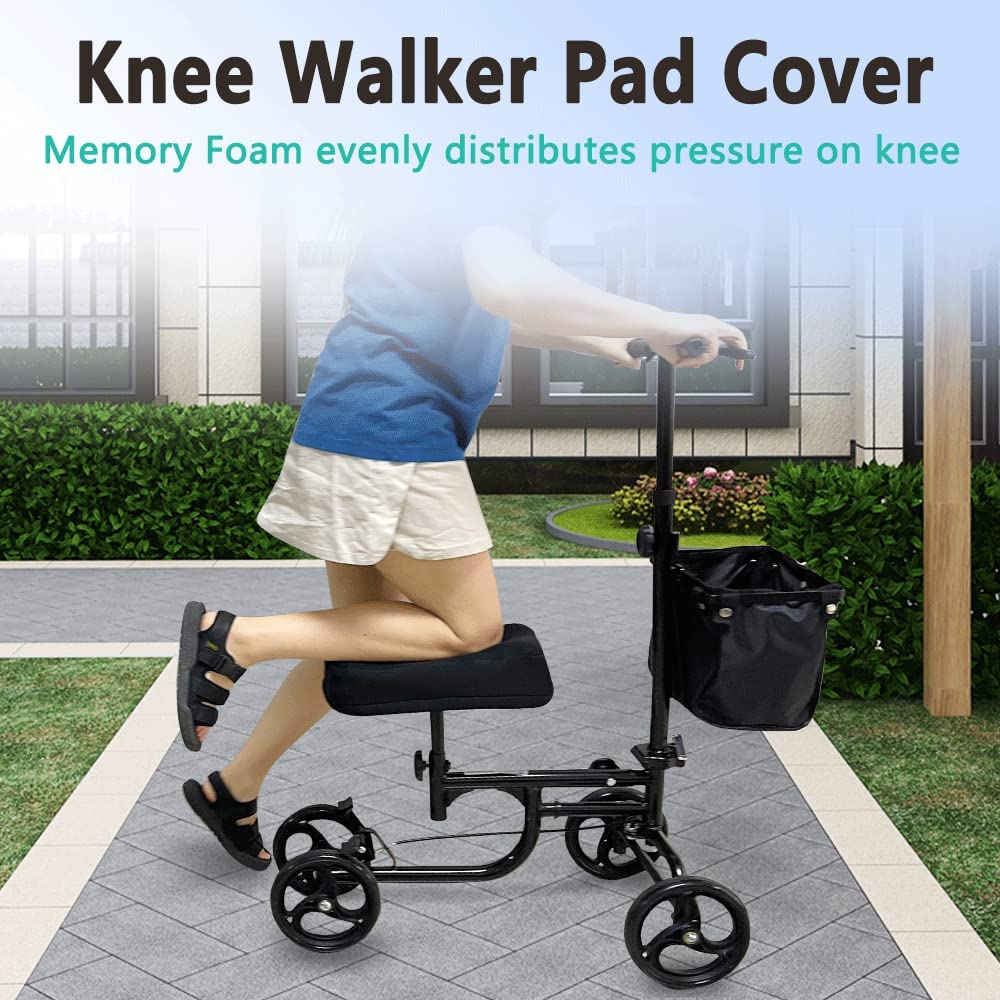 Knee Scooter Pad for Comfort Knee Walker Pad Cover Cushion Scooter for Broken Foot Leg Injury Knee Cushion Roller Scooter Padding Medical Foam Cushion Seat Cover (Black) image number 1