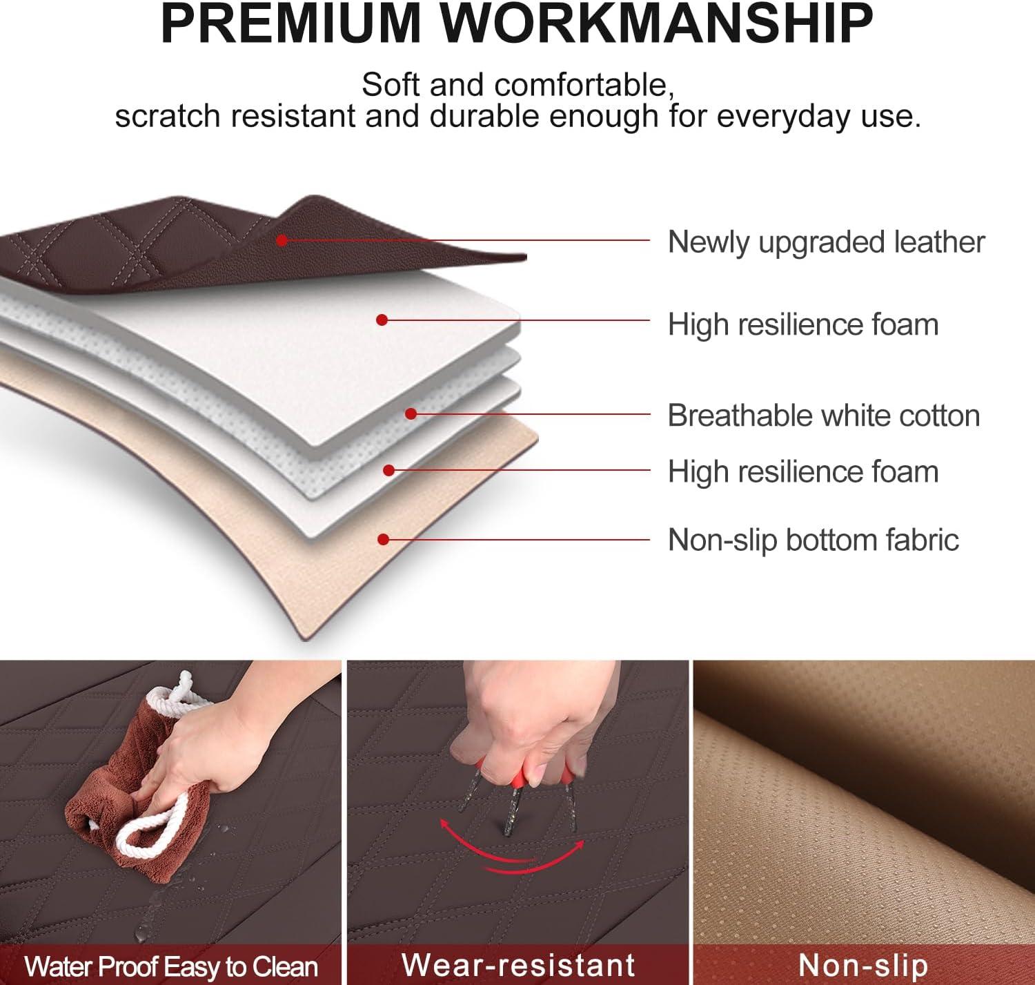 2 Pack Leather Front Car Seat Cover Bottom Car Seat, Anti-Slip and Full Wrap Driver Seat Protectors with Storage Pocket, Luxury Waterproof Bottom Auto Seat Cushion Pad Mat for Most Vehicles(Coffee) image number 3