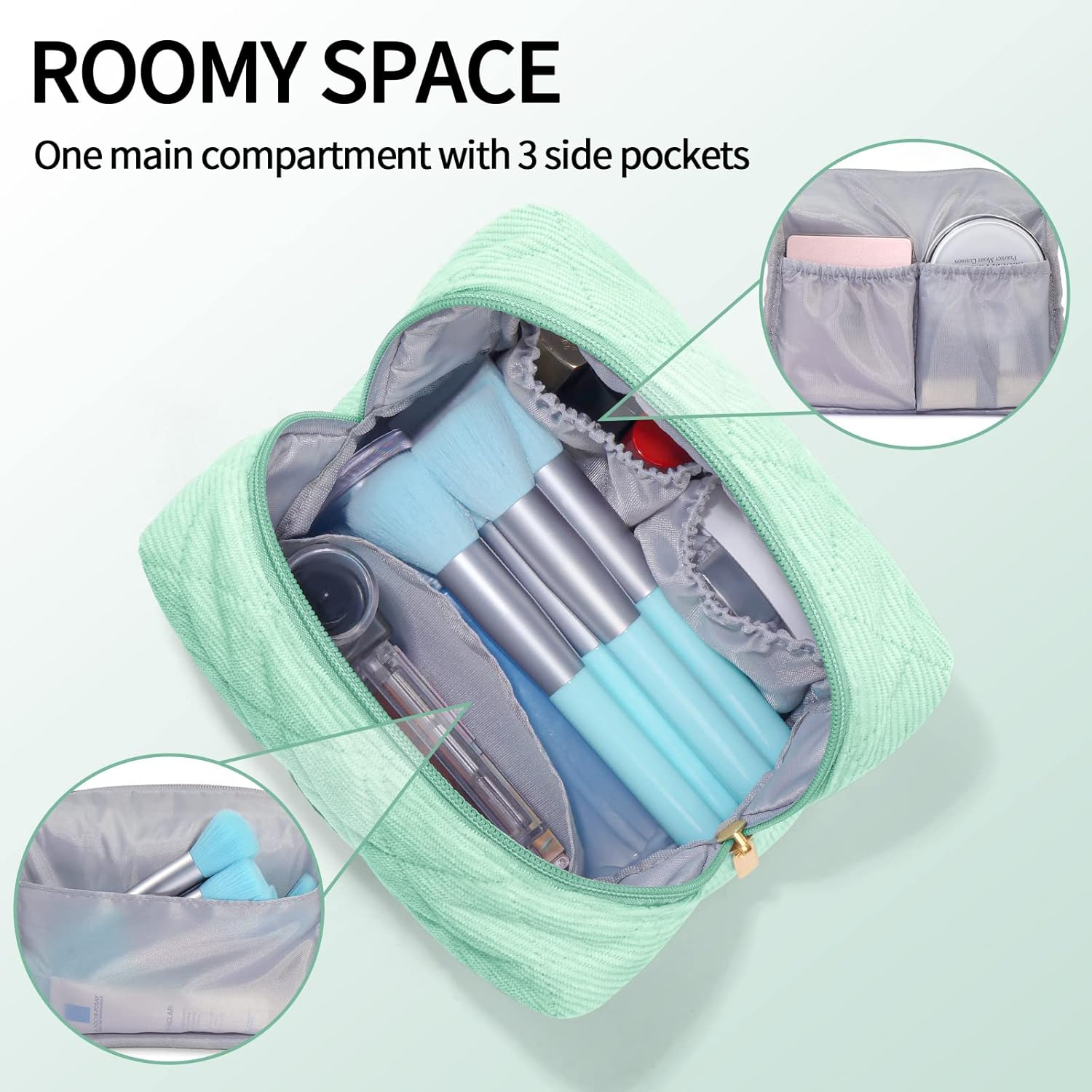 MAANGE 2Pcs Small Makeup Bag, Cosmetic Bags for Purse Corduroy Pouch Cute Bag with Zipper Mini Make up Women, 1-Green,(Yl-Mag0283G-Us) image number 2