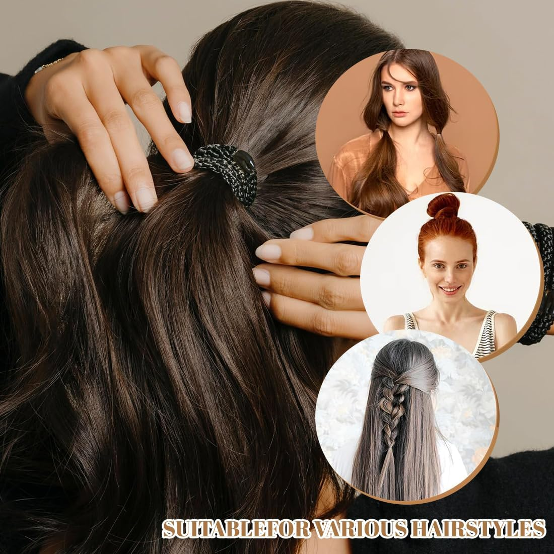 JYNXOR Women'S Hair Bobbles, Pack of 24 Hair Bobbles, Elastic Braid Elastics, Hair Bands, Women'S Multicoloured Elastic Bands, Fashion Braided Hair Ties, for Thick Hair and Curly Hair image number 4