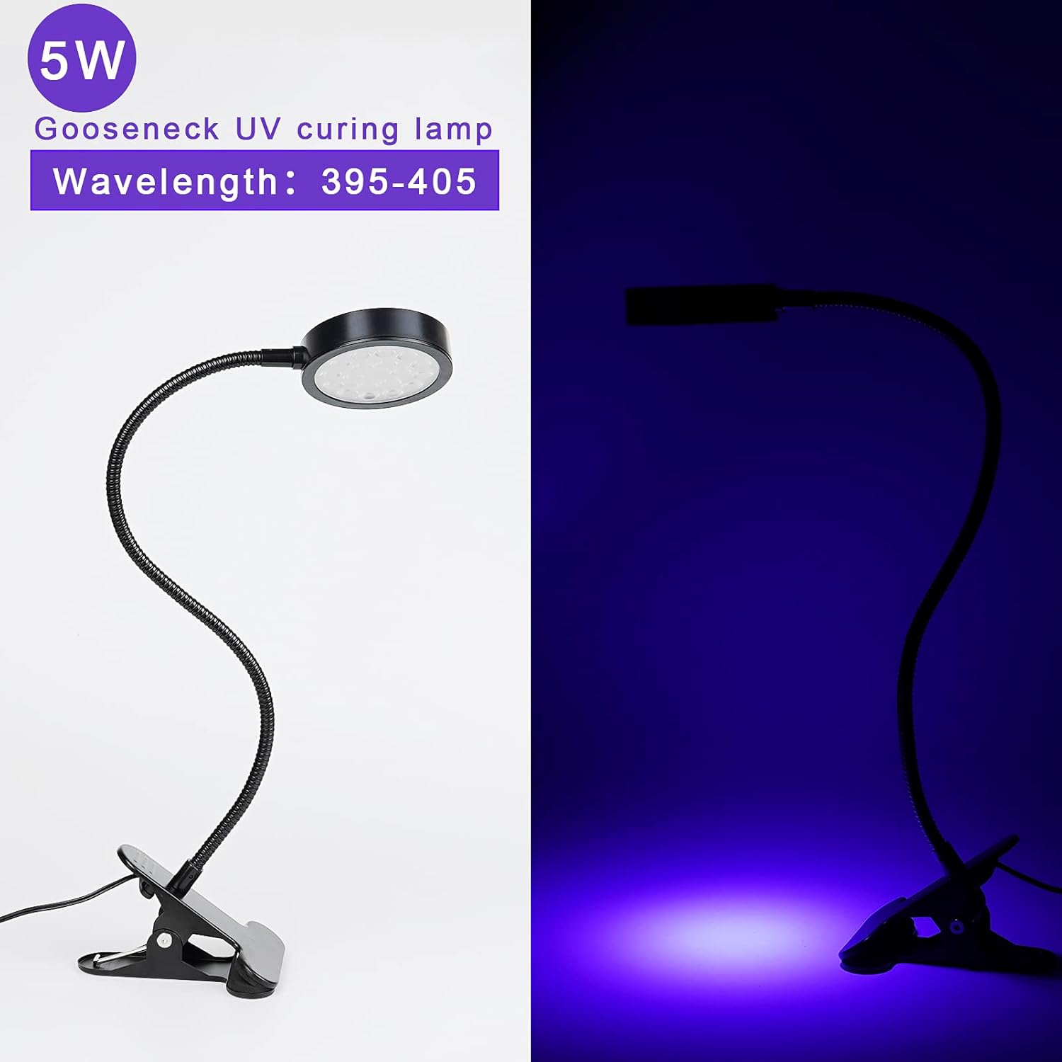 UV Black Light Curing Lamp - Gooseneck UV Light for Resin Curing, USB 1.5M 5W Black Lights with Clamp, Wavelength 395Nm, Bendable Blacklight with Clip Perfect for Nail Polish, UV Glue Curing