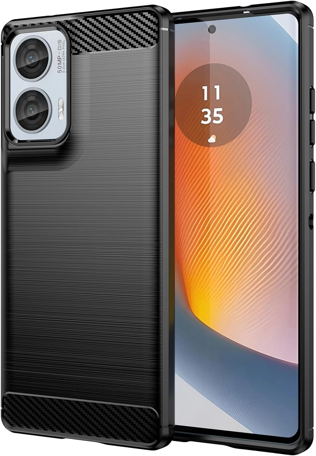 HEYUS Case for Moto Edge 50 Fusion / G85 / S50 Neo, Shock-Absorption Brushed Flexible Soft Carbon Fiber Protective Cover for Motorola Edge 50 Fusion / G85 / S50 Neo - Black image number 1