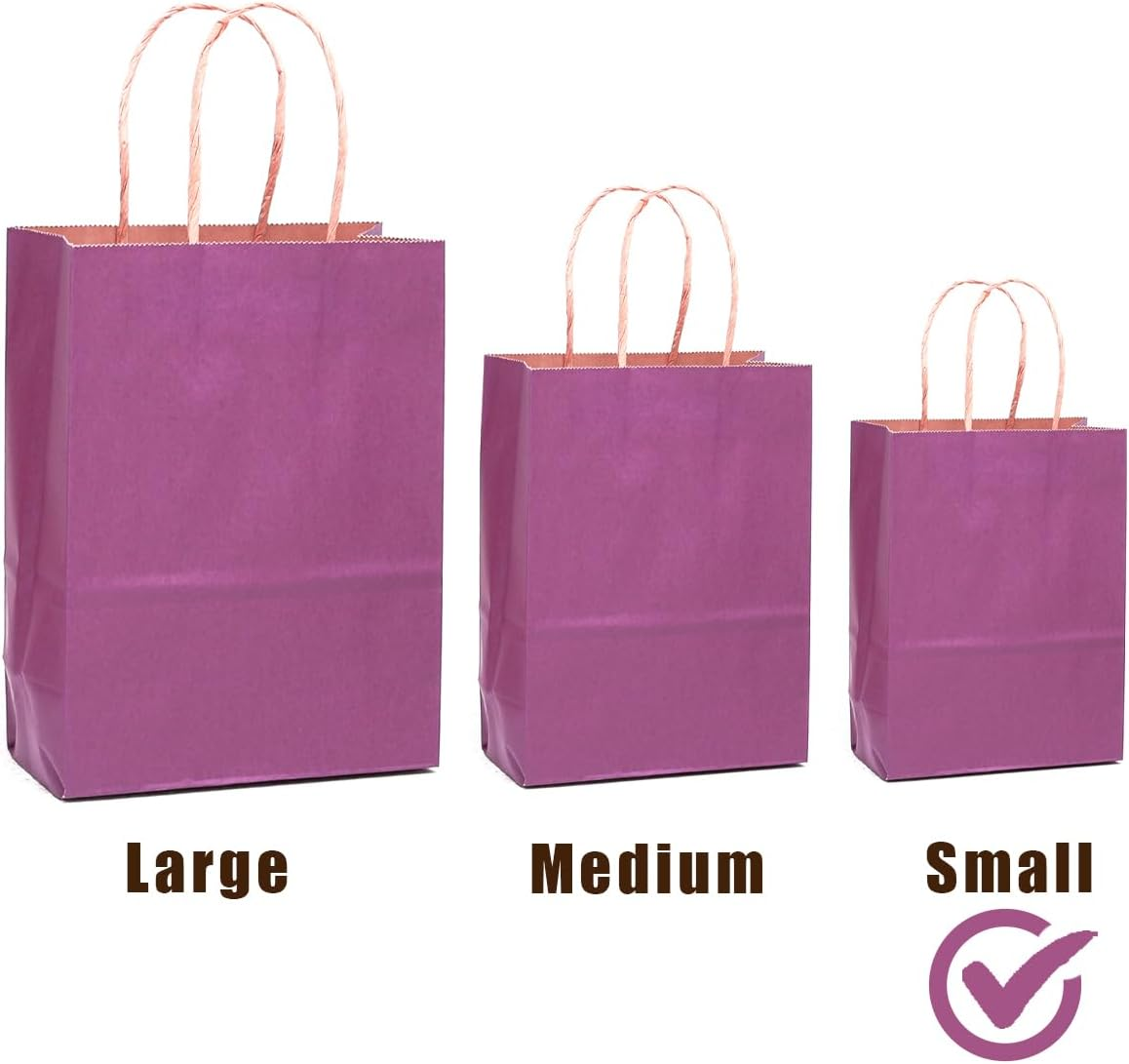 Gcardist 32 Kraft Bags 21X15X8Cm with Handles Small Gift Party Bags Purple Shopping Treat Bags Multiple Uses（8.3X6X3.2Inch Small Size） image number 5