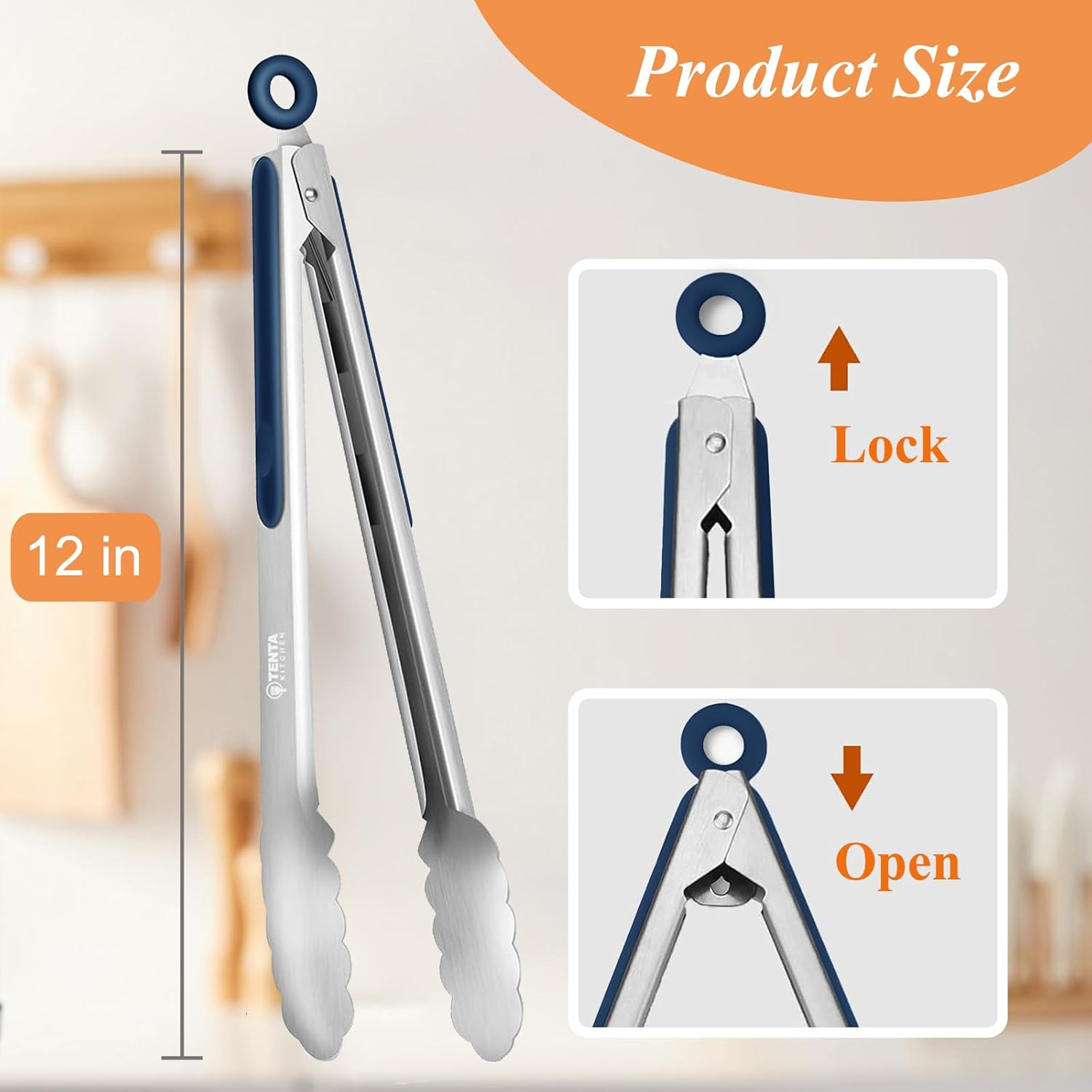 Tongs for Cooking, 12-Inch Stainless Steel Kitchen Tongs, Locking Metal Food Tongs with Silicone Non-Slip Grip, Kitchen Utensils Tongs for Food, Salad and Outdoor BBQ (Set of 4) - 4 Color image number 6