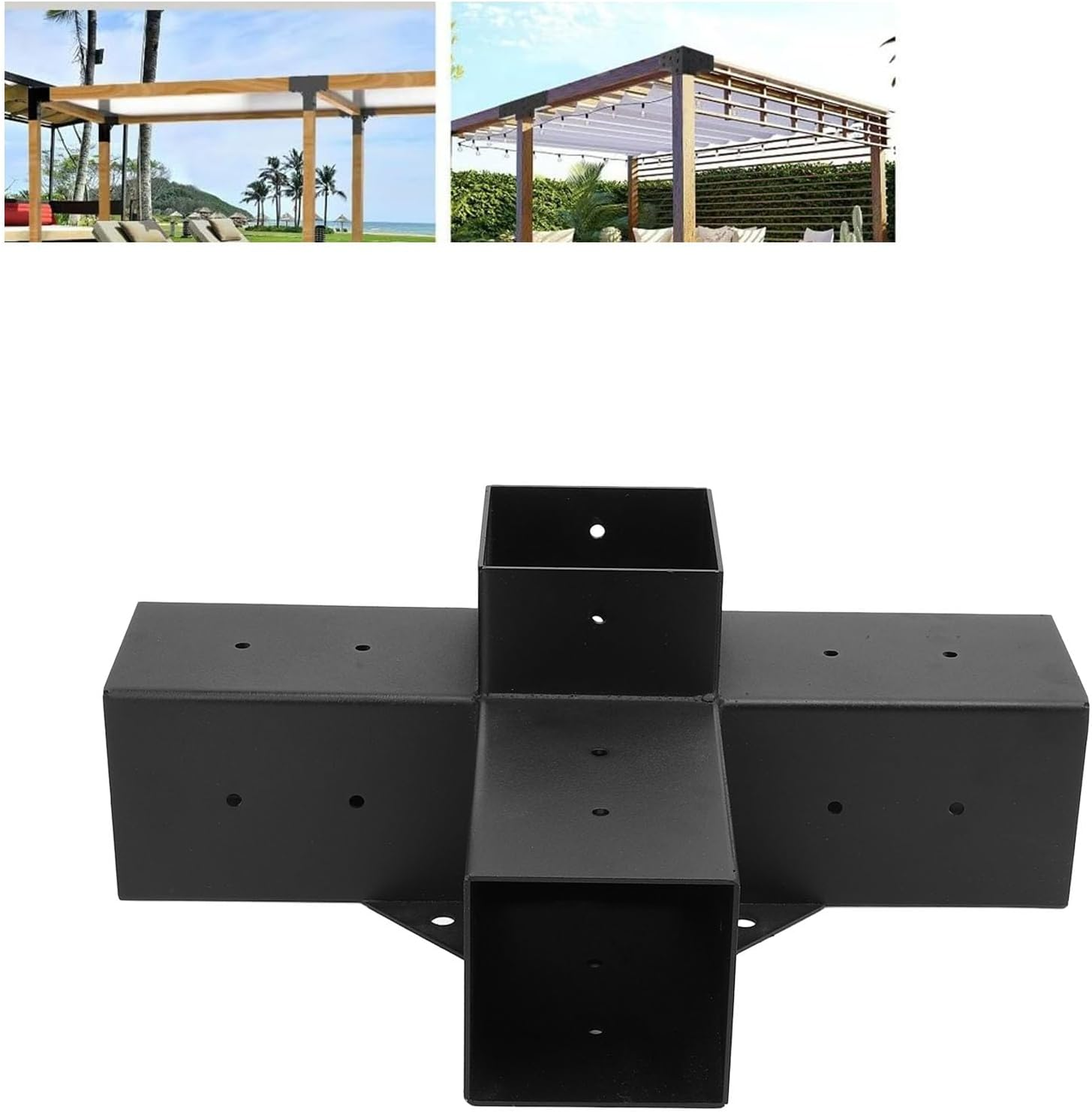 Pergola Brackets, Heavy Duty Pergola Kit with Black Powder Coated, Right Angle Corner Bracket with Screws, Wooden Beams for Gazebos, Patio Pergolas, Log Cabin (3.6In X 3.6In) (4