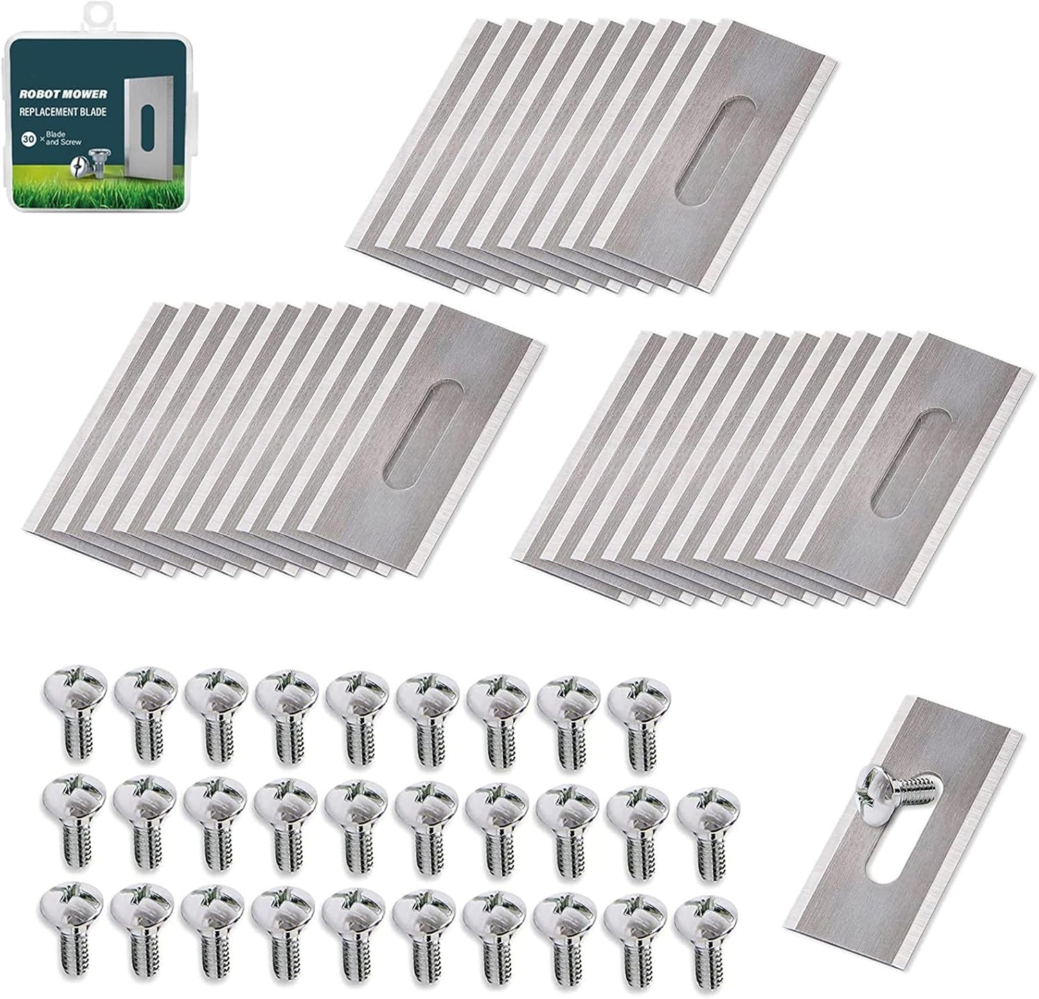 Pack of 30 Robotic Lawnmower Replacement Blades, Slotted Hole Blades Compatible with Husqvarna/Automower/Gardena, Replacement Blades for Robot Lawnmower, Universal Robot Lawn Mower Blades, Robot