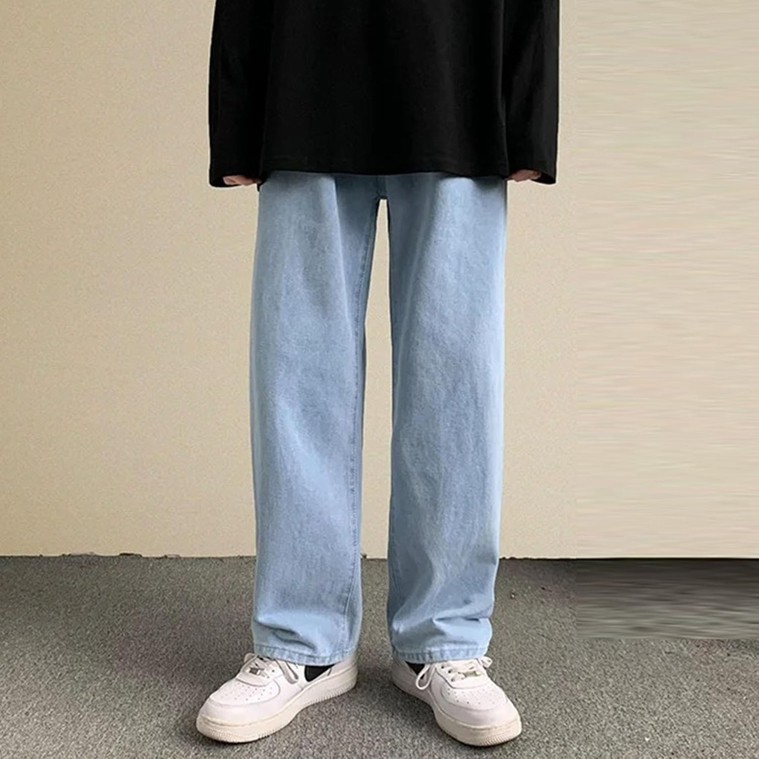 Men'S Loose Wide Leg Jeans Baggy Y2K Streetwear Denim Pants Stylish Casual Hip Hop Solid Jean, Blue 2, M image number 1