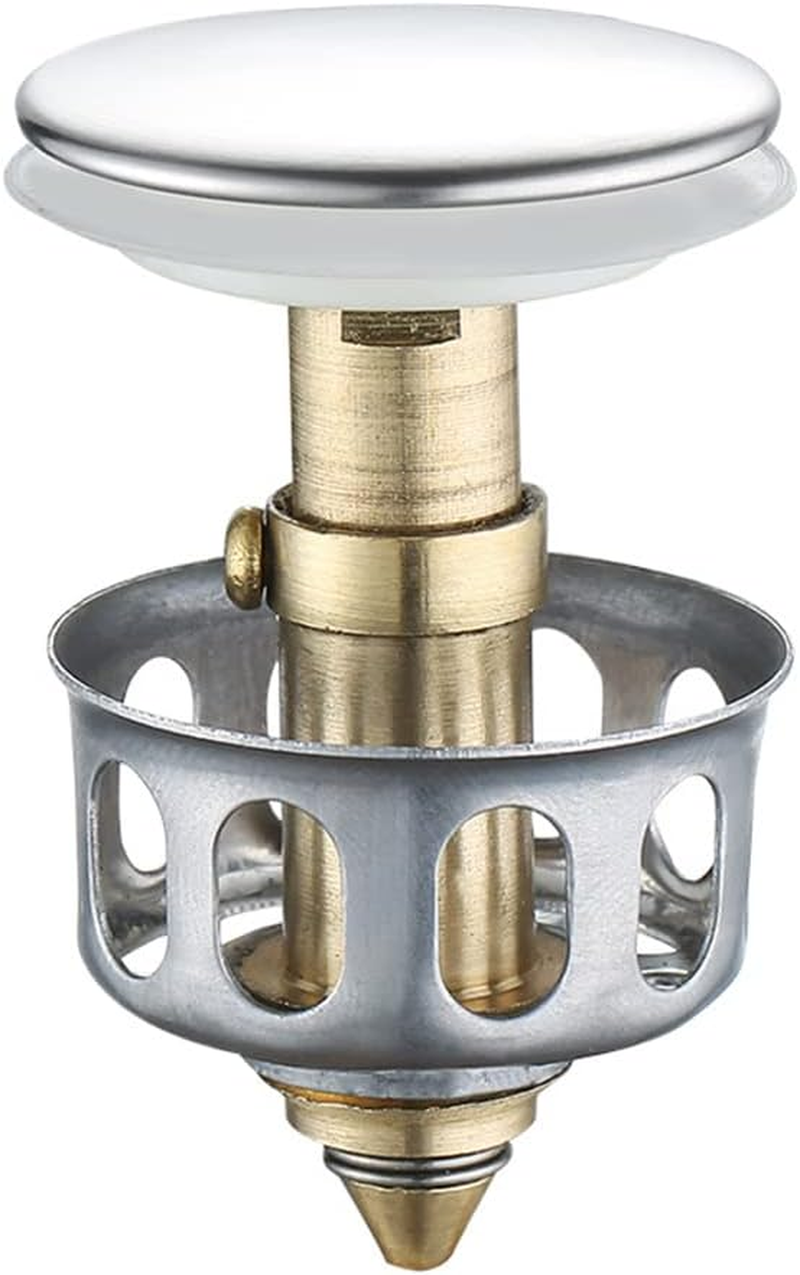Sagasave Wash Basin Bounce Drain Filter Stainless Steel Push-Type Bounce Pop up Bathroom Sink Drain Plug for Washbasin Bathroom Sink image number 1