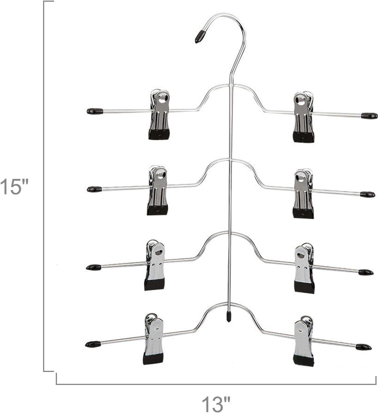 3 Pack Skirt Pants Hanger with Adjustable Clips,H HOME-MART 4 Tier Chrome with Black Vinyl - Non-Slip- Closet Storage Organizer Space Saving (Pants Skirt Hangers) image number 2
