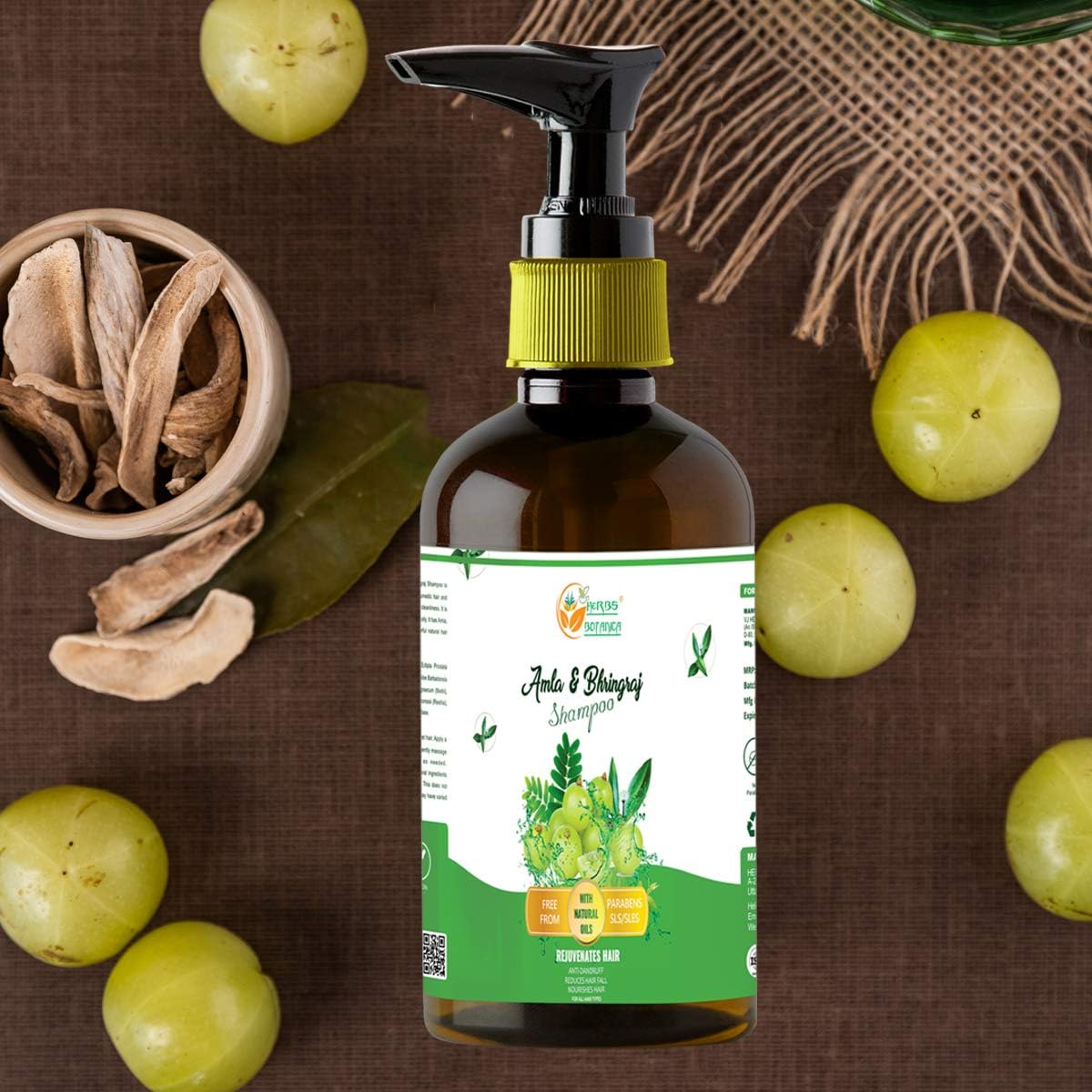 Herbs Botanica Herbal Amla and Bhringraj Shampoo 6.76 Fl Oz | 200 ML SLS Parabeen Free for All Hair Types image number 3