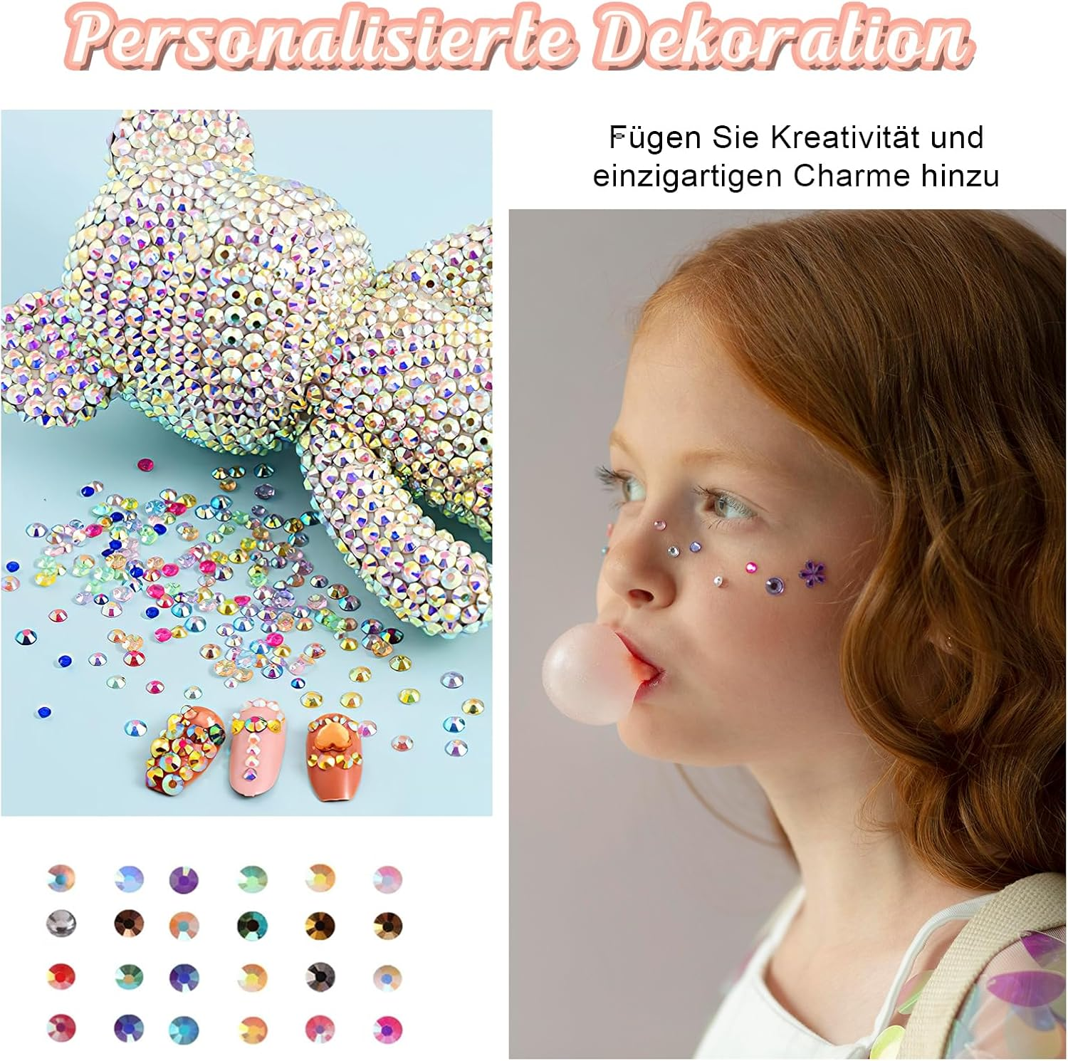 Hopton 24000 Pieces Rhinestone Nails, 24 Colours Glitter Stones for Crafts, round Glitter Gemstones Rhinestones with Tweezers and Wax Pen, Rhinestones Set for DIY Nails Crafts