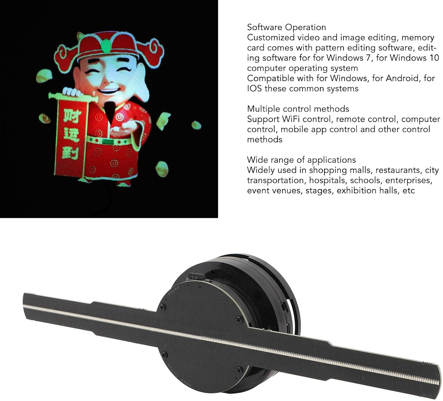 3D Hologram Fan with 16GB Memory Card, 1024X1024P 2 Blades LED 3D Hologram Fan Display Projector with 256 LED Beads Wifi APP Control for Windows,For Android,For Ios for Business image number 2