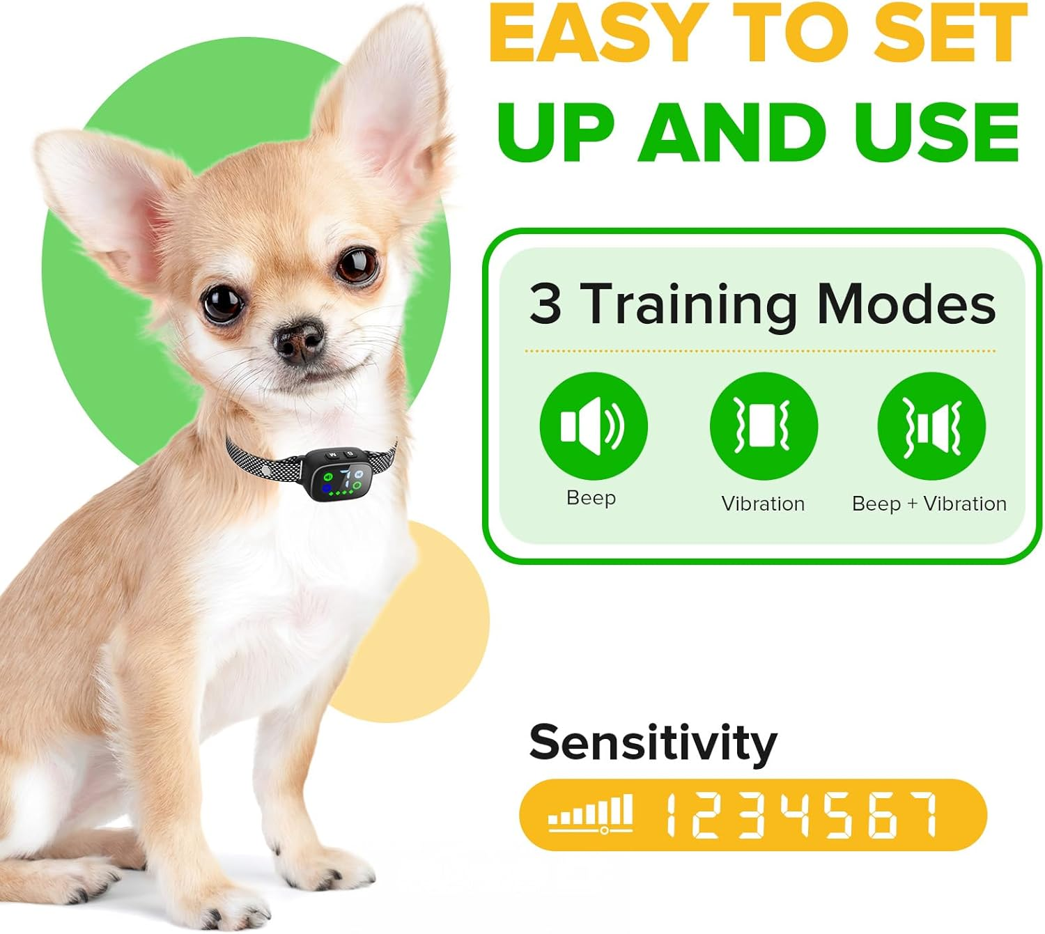 MASBRILL Small Dog Bark Collar, Smart anti Bark Collar for Small Dogs Bark No Shock & Rechargeable, Control Device with Adjustable Sensitivity and Intensity Beep Vibration Bark Collar (Black) image number 2