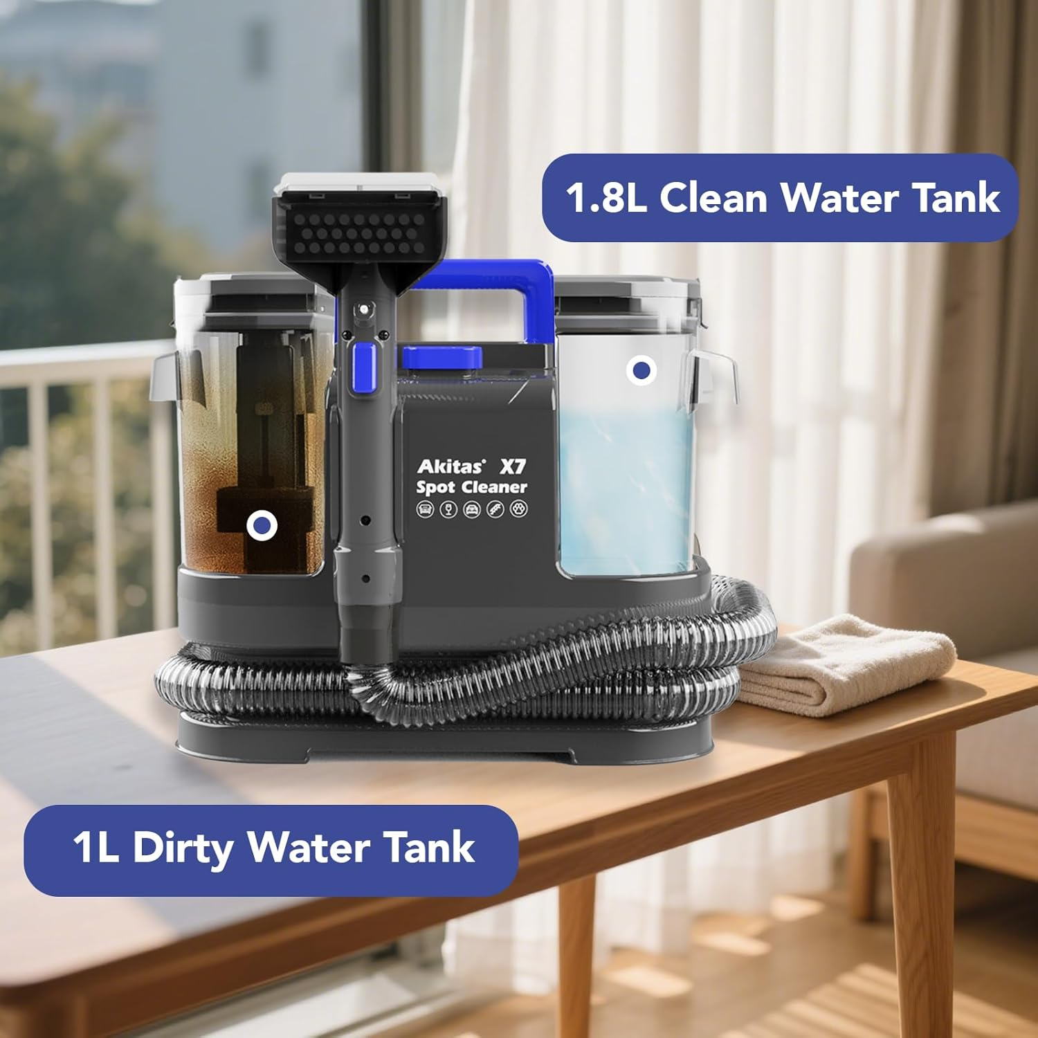 Akitas X7 Spot Cleaner Carpet Washer Remove Spills and Stains from Carpets, Stairs, Upholstery Portable and Compact image number 1