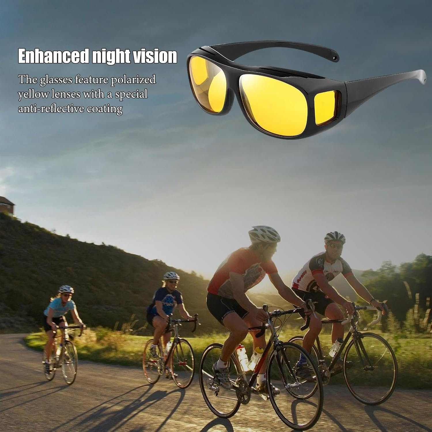 Night Driving Glasses - Polarised Visual Corn Army with Glossy, Yellow Tinted Colours Fit over , Reinforced Clarity Lenses for Roads, Men Women Comfort Design