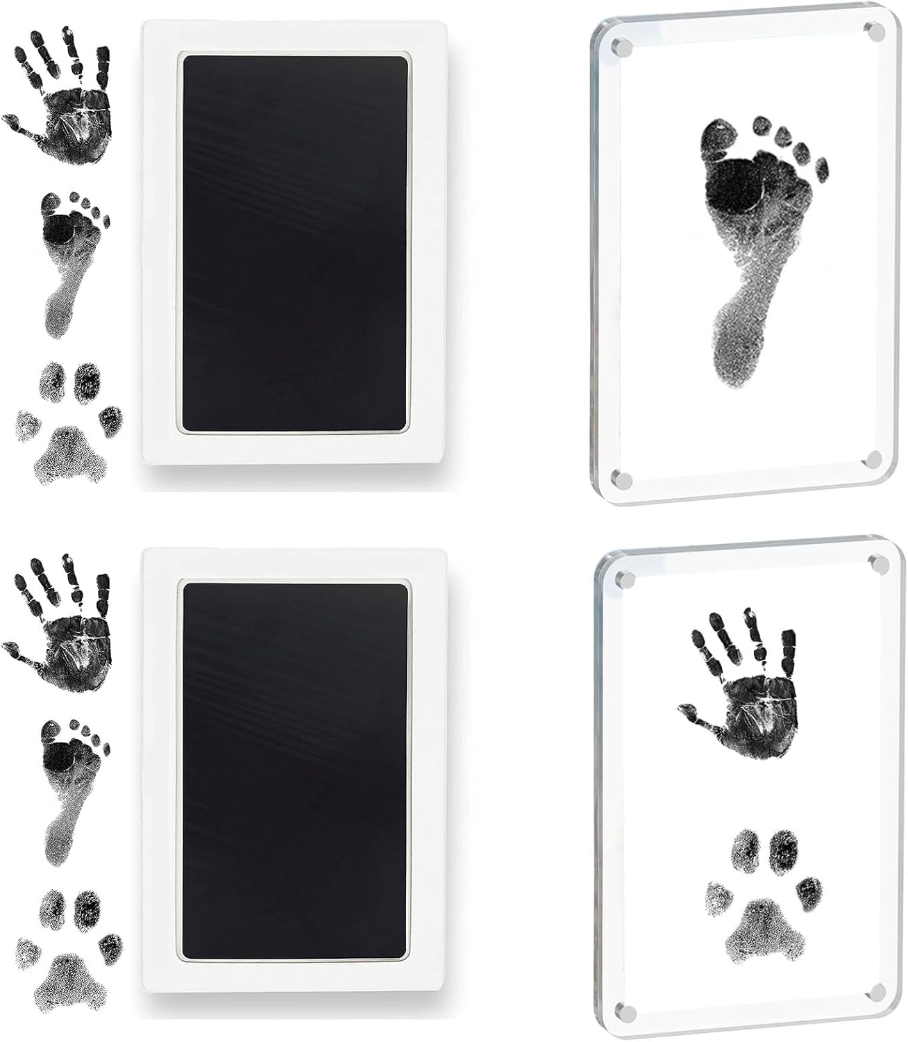 2 Pack Clean-Touch Ink Pad Kit,Baby Foot Printing Kit, Cat and Dog Paw Print Kit, 2 Pack Magnetic Picture Frame for Fridge 3 X 4 Inch Photo Frame for Refrigerator, Double Sided Clear Photo Frame