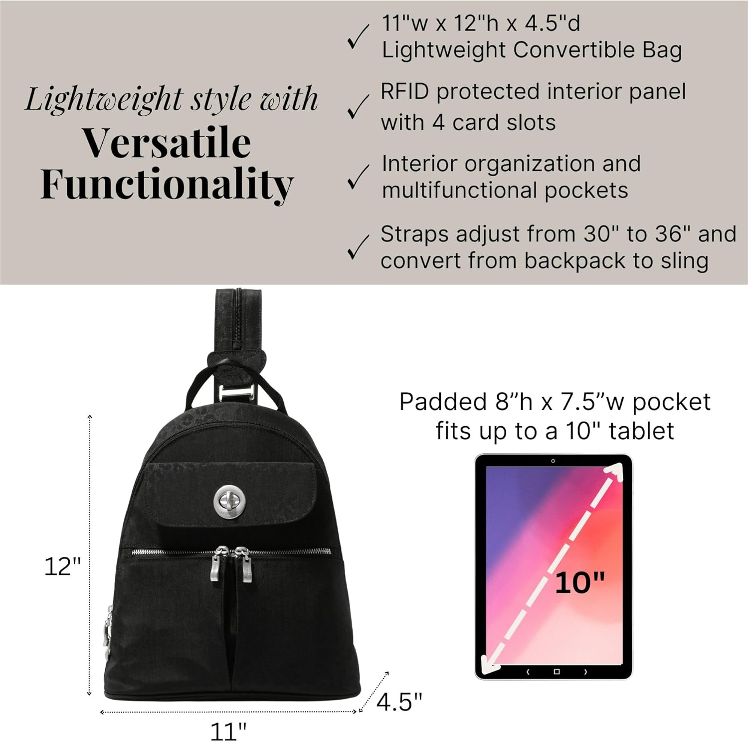 Baggallini Women'S Naples Convertible Backpack image number 4