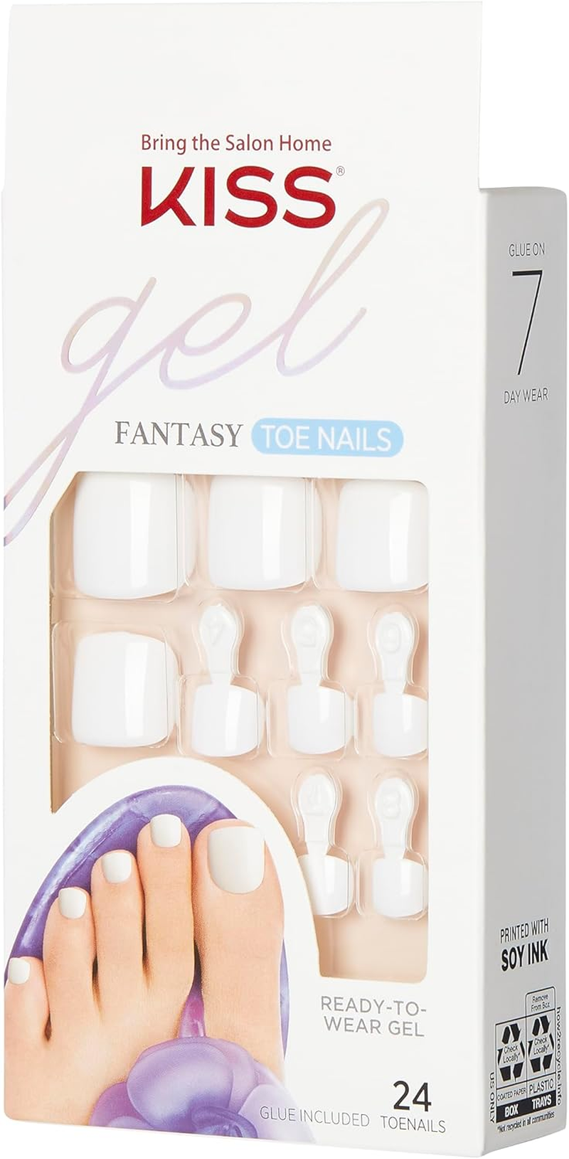 KISS Gel Fantasy Fake White Toenails Pedicure Set with Mini Nail File, Nail Glue & 28 Glue-On Fake Nails image number 4