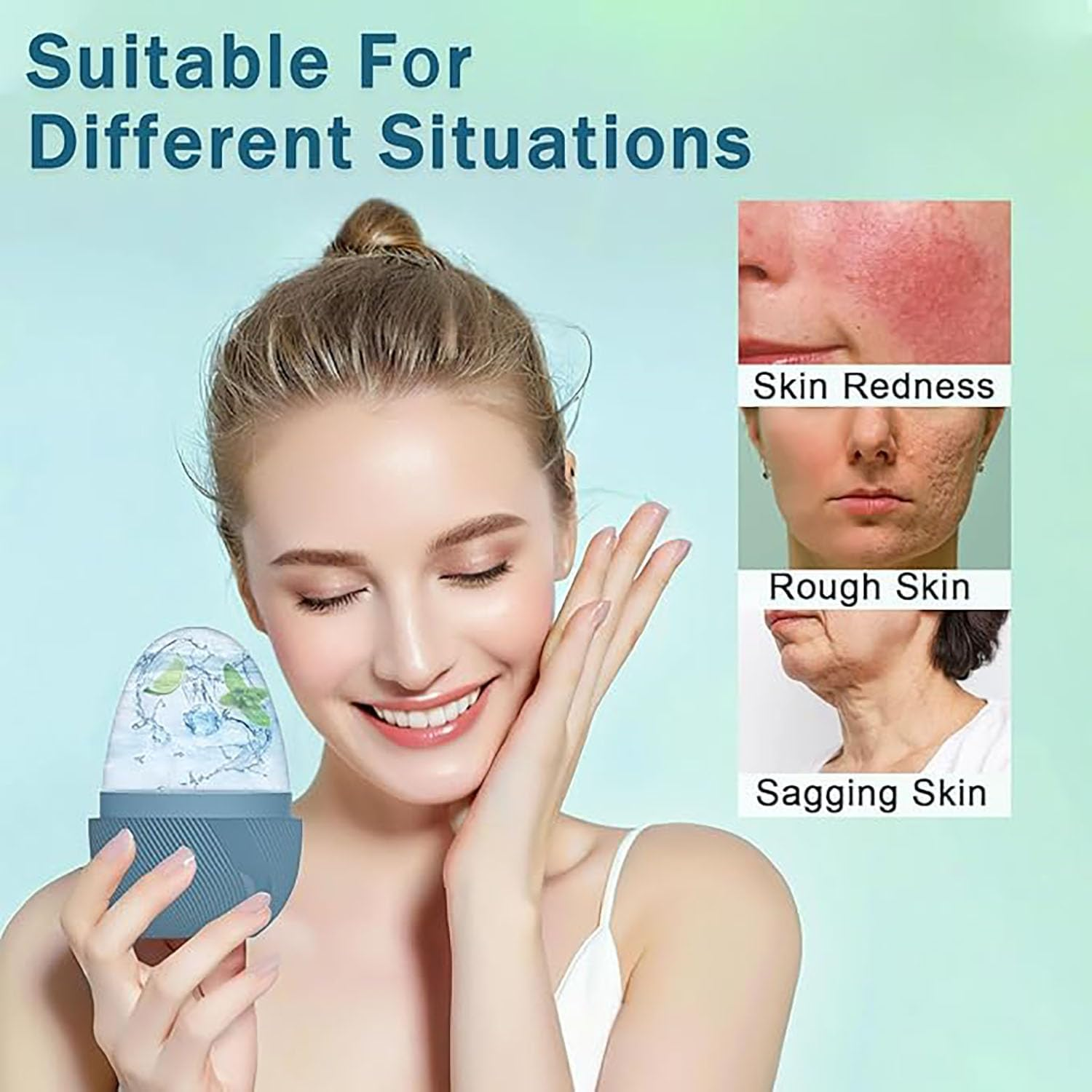 EOMECUIGAO Ice Cube Roller Massager for Face Silicone Ice Roller Massage Lift Firm & Brighten Face(Blue) image number 3