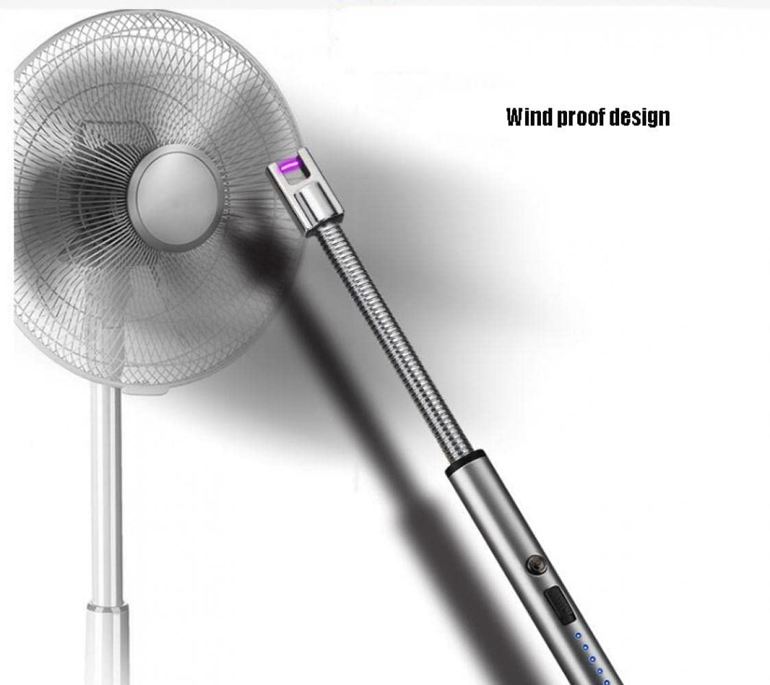 Rechargeable Electric Lighter, Kmest Upgraded Candle Lighter, Windproof Safety Switch, 360ｰ Flexible Long Neck USB Plasma Lighter for Household Camping Cooking BBQ Fireworks Flame (Silver) image number 3