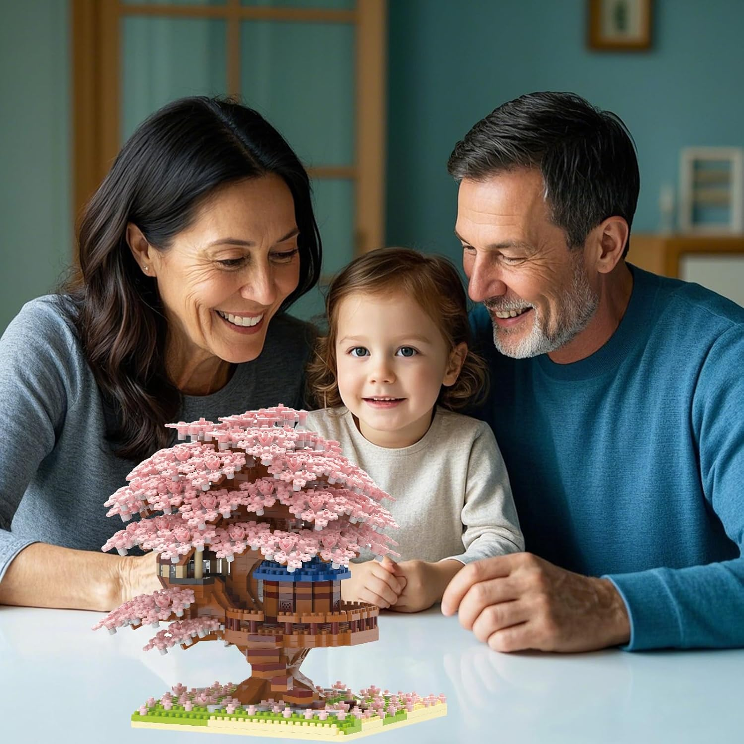 Pink Cherry Blossom Tree House Micro Blocks Model, Building Blocks Set with LED, Bricks Architecture Kit, Cherry Blossom Tree Building Set for Adults and 14+Kids(2151 Pieces) image number 2