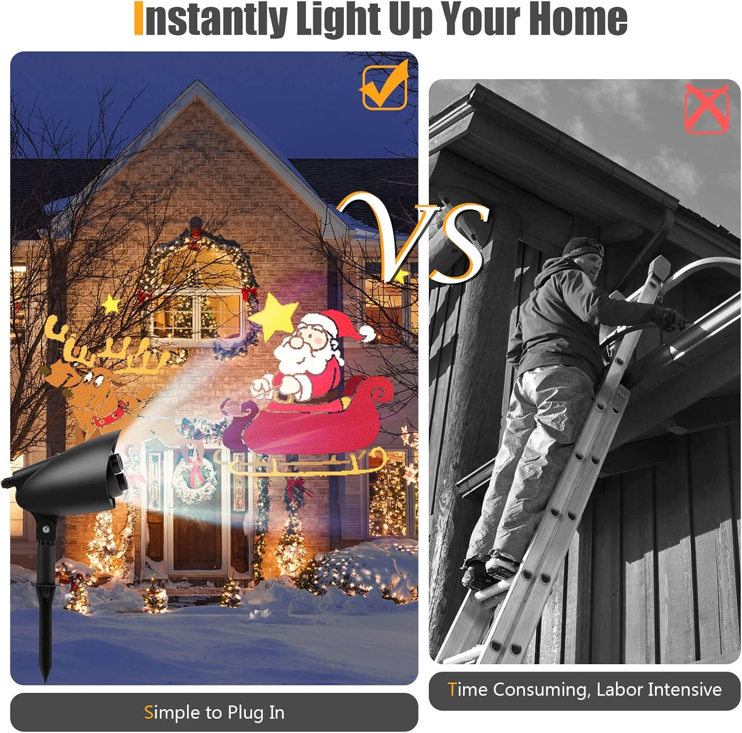 Costway Christmas Projector Light with Vivid Flashing Xmas Iconw, 3 LED Projection Lamp and Lawn Stake, 65&deg; Adjustable Angle, Indoor Outdoor Christmas Decorations image number 1