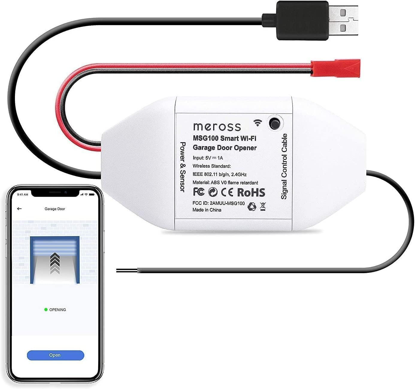 Meross Smart Wifi Garage Door Opener, App Control, Compatible with Alexa, Google Assistant and Smartthings, No Hub Required