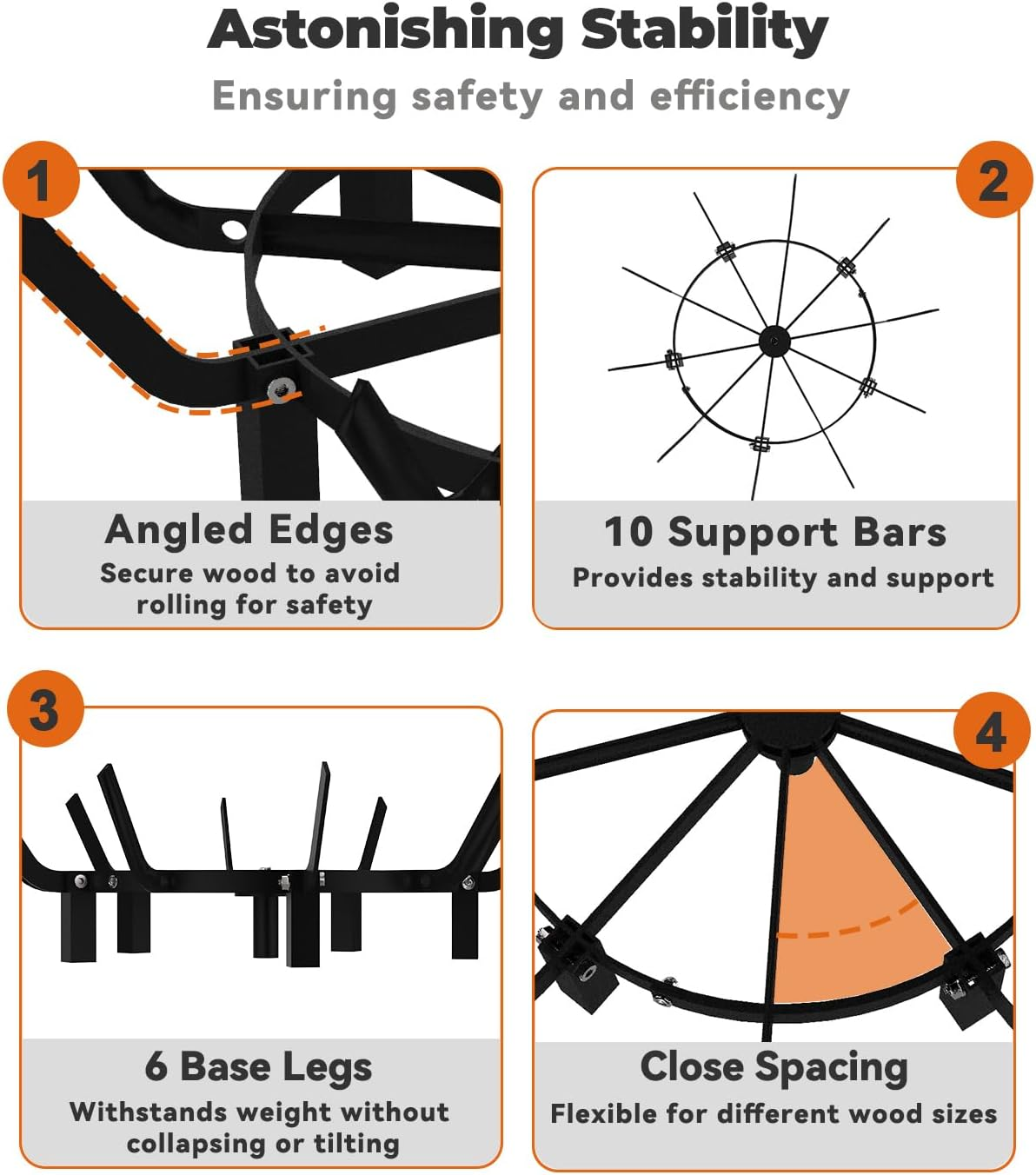 24 Inch round Fire Pit Grate with 10 Bars for Firepit, Heavy Duty Firewood Log Burning Rack Holder for Fireplace Hearth Wood Stove and Outdoor Campfire, Black image number 5