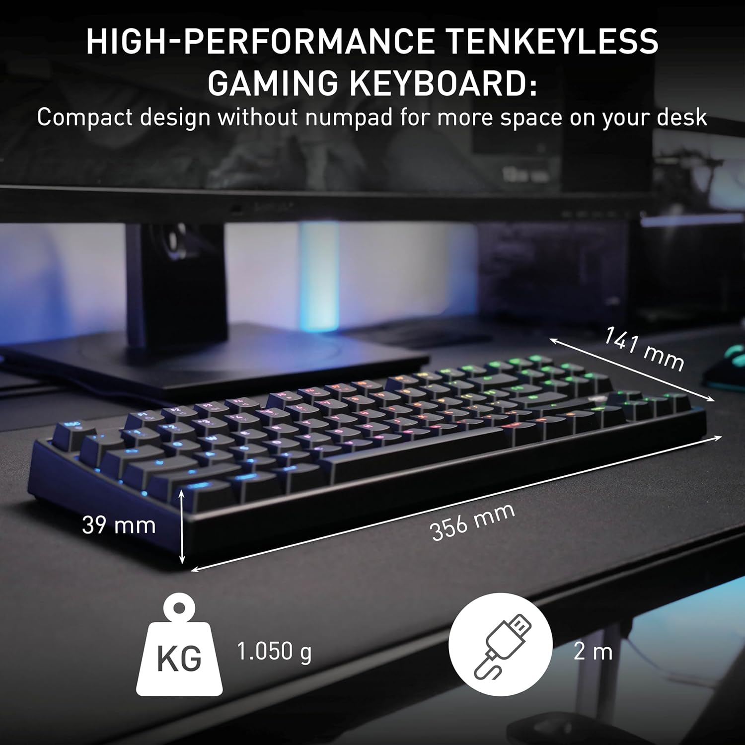 CHERRY XTRFY K4V2 TKL Wired Gaming Keyboard without Number Keypad, UK Layout (QWERTY), Customizable RGB Lighting, Mechanical MX2A RED Switches, Black