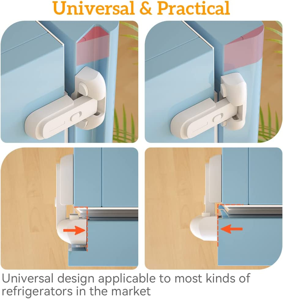 SAFELON 2 Pcs Baby Safety Fridge Lock, Child Proof Refrigerator Freezer Door Lock, Toddler Kid Safety Latch Catch Lock (White) image number 3