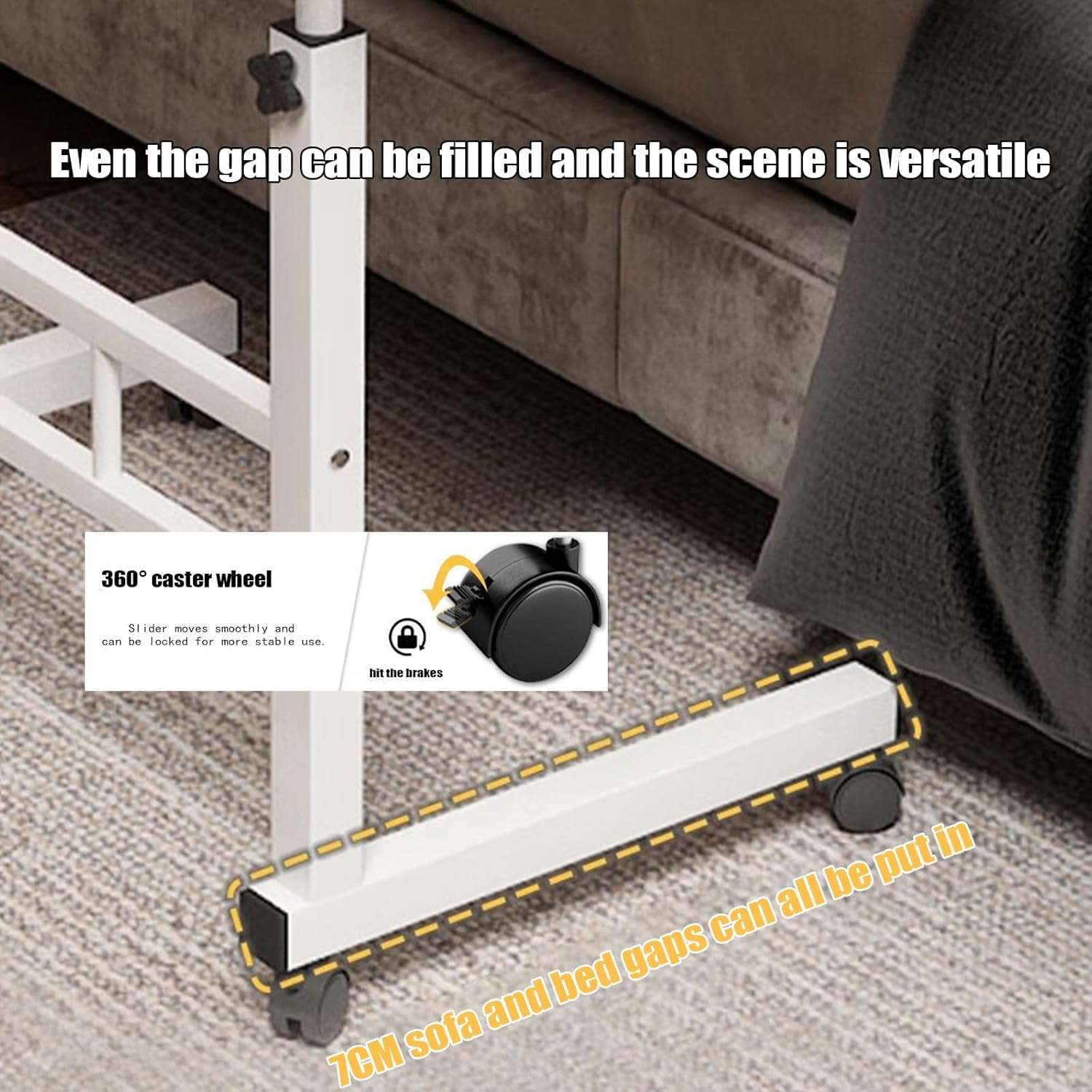 Overbed Bedside Table with Wheels, Adjustable Hospital & Home Use Bed Table, Rolling Laptop Table, Movable Standing Desk, 60Cmx40Cm (Black) image number 2